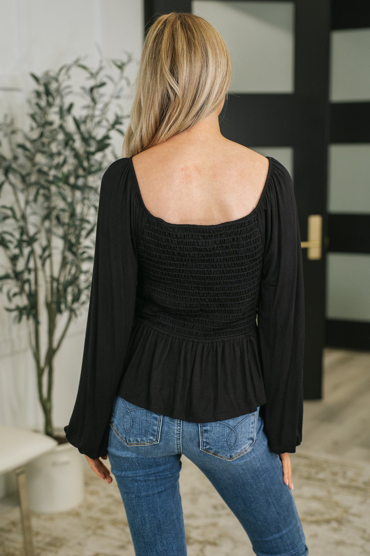 Lesson Taught Smocked Blouse in Black - 10/13/2026