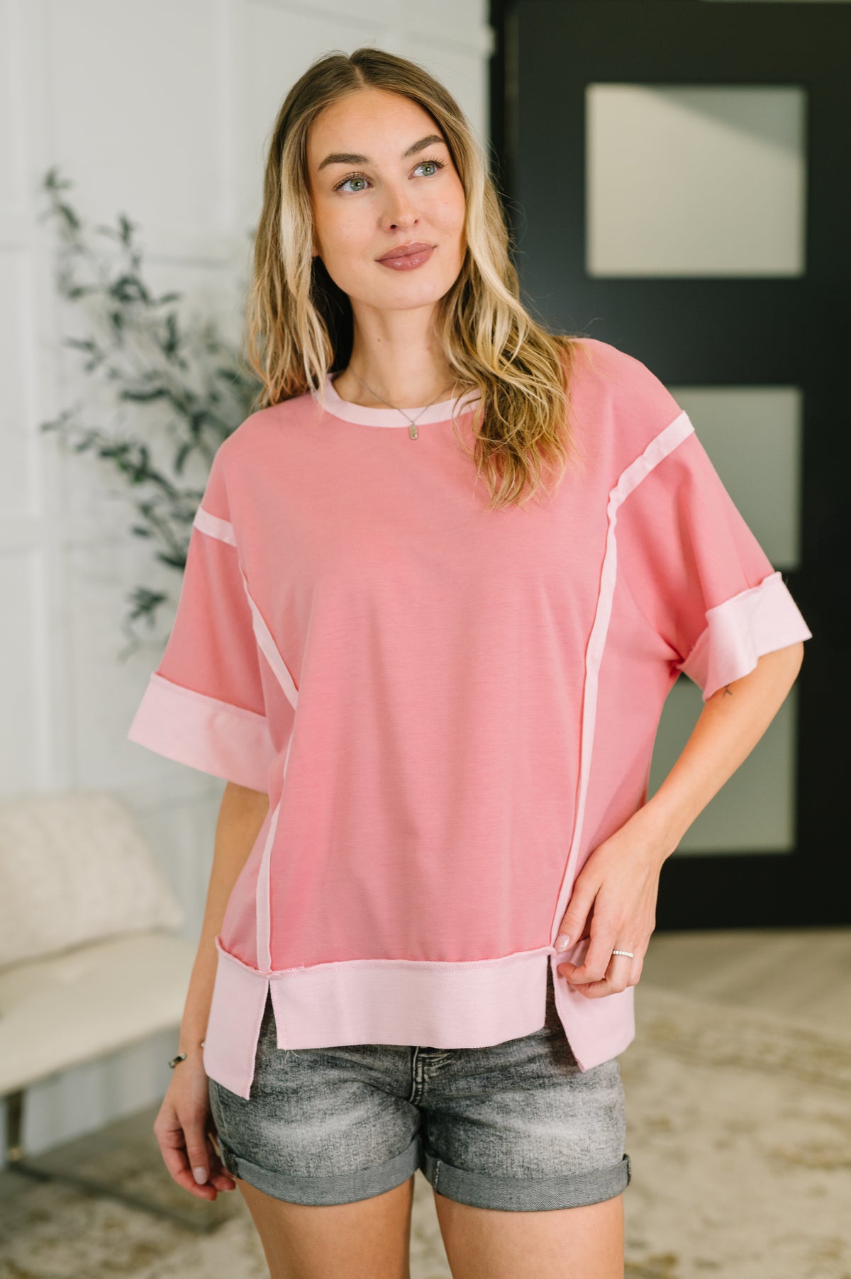 Like Two Old Friends Exposed Seam Top in Pink - 5/19/2026 NEW