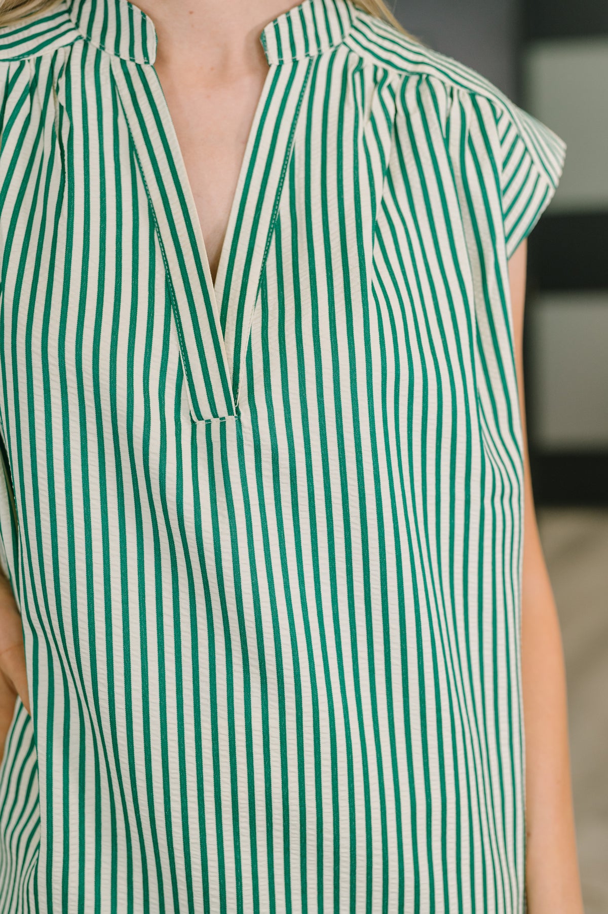 Like a Song Sleeveless V-Neck Blouse in Green - 4/3/2026