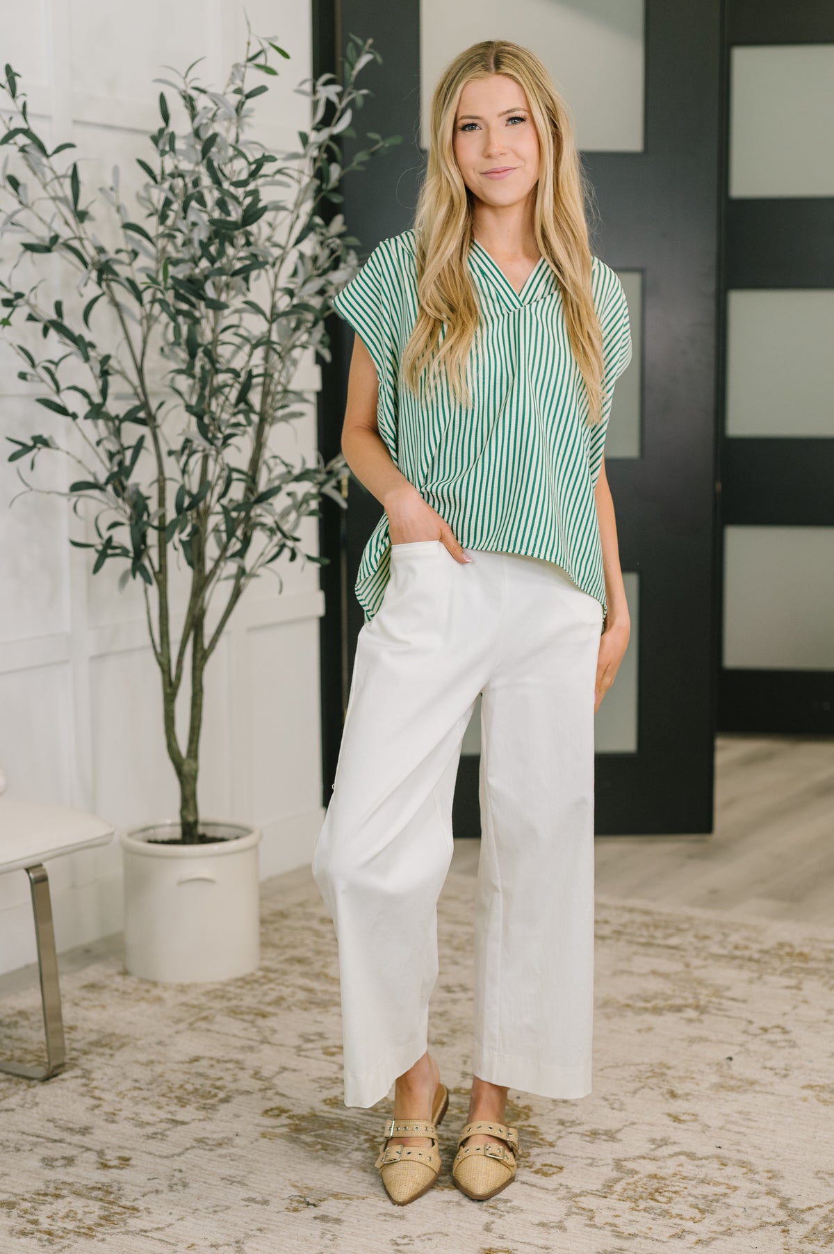 Like a Song Sleeveless V-Neck Blouse in Green - 4/3/2026