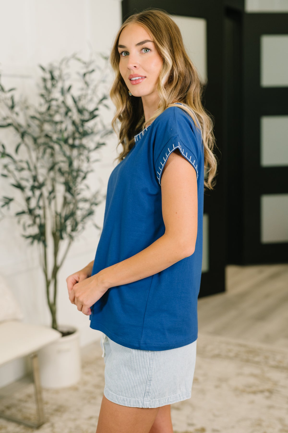 Little Details Trim Detail Top in Blue - 7/28/2026