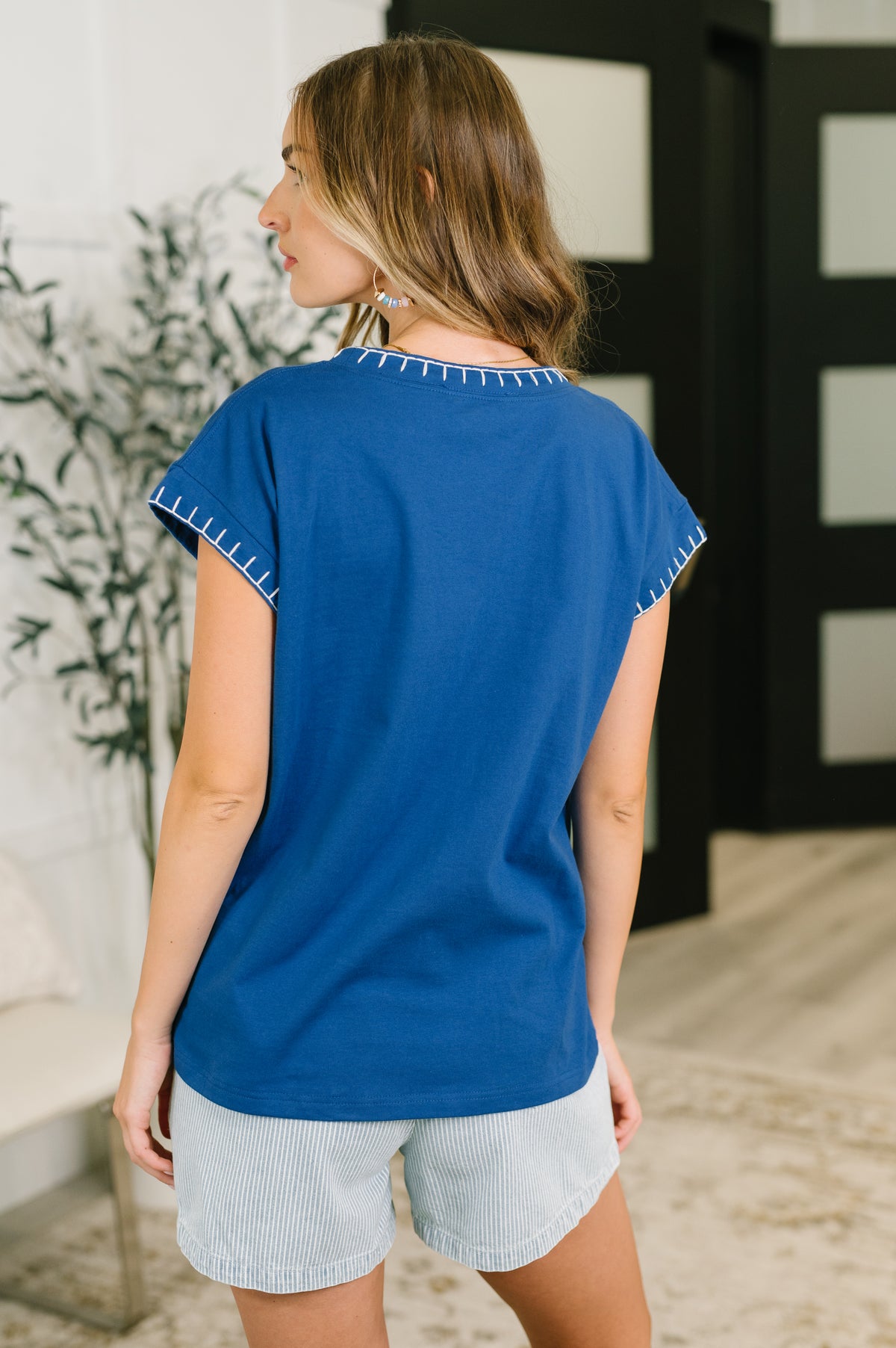 Little Details Trim Detail Top in Blue - 7/28/2026