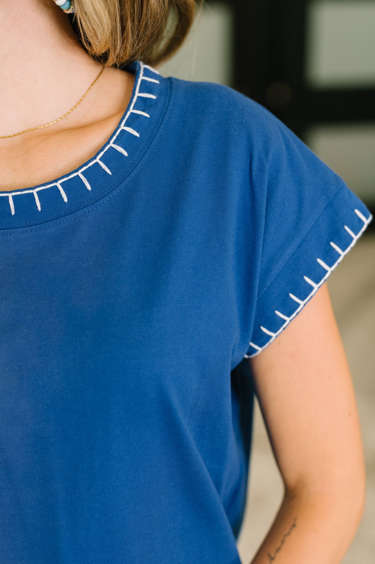 Little Details Trim Detail Top in Blue - 7/28/2026