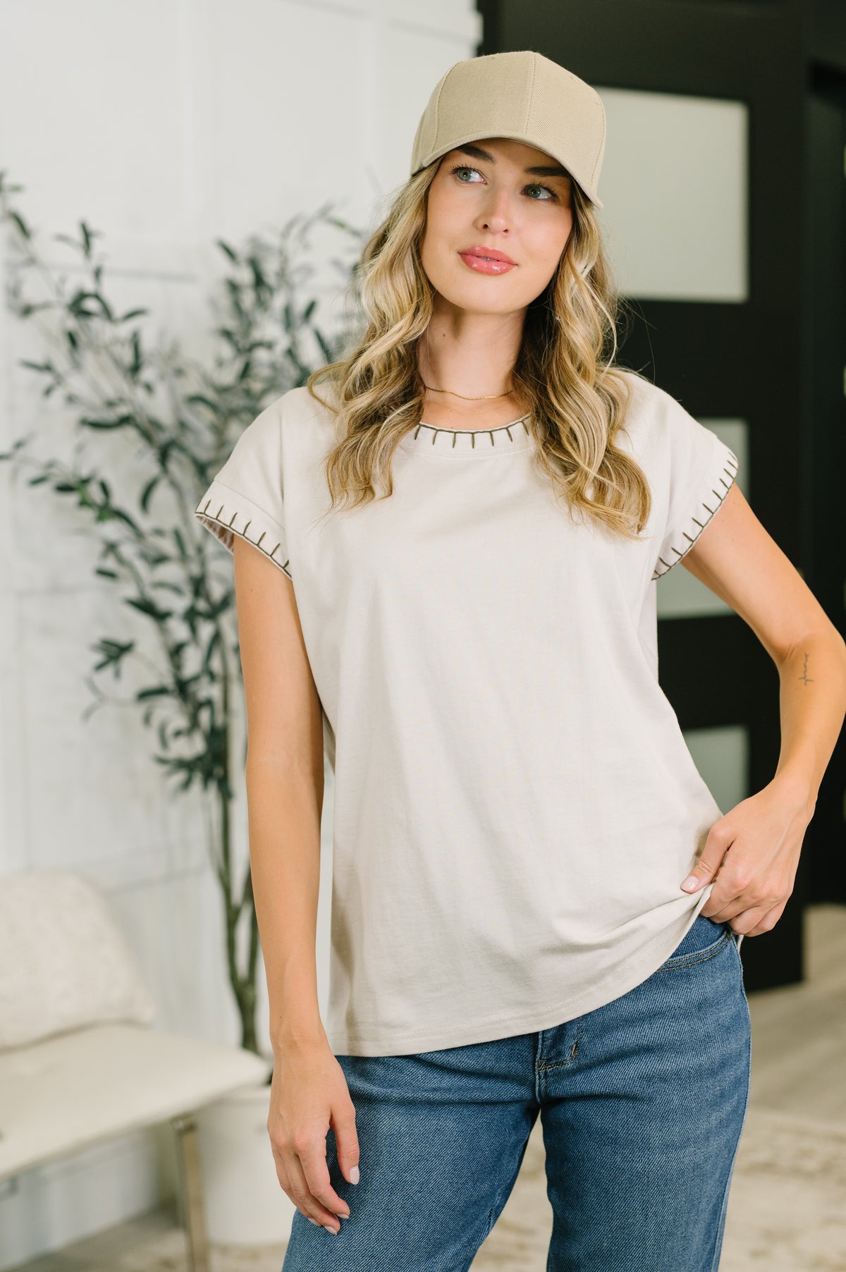 Little Details Trim Detail Top in Sand Beige - 7/28/2026