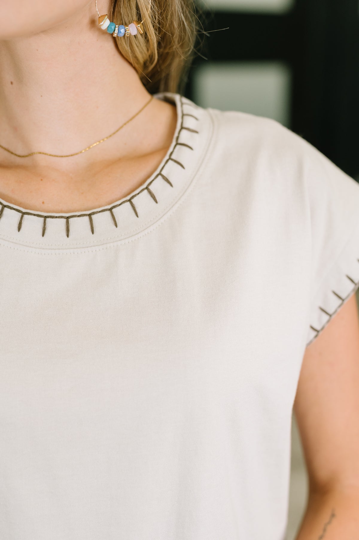 Little Details Trim Detail Top in Sand Beige - 7/28/2026