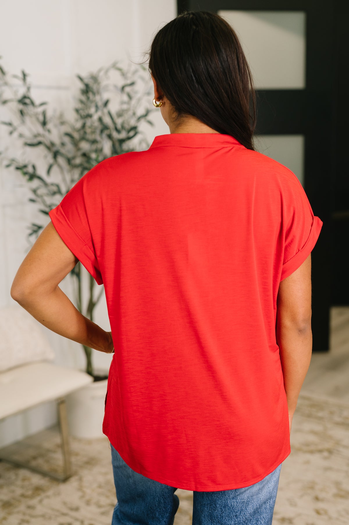 Lizzy Bloom Split Neck Blouse in Red - 5/26/2026