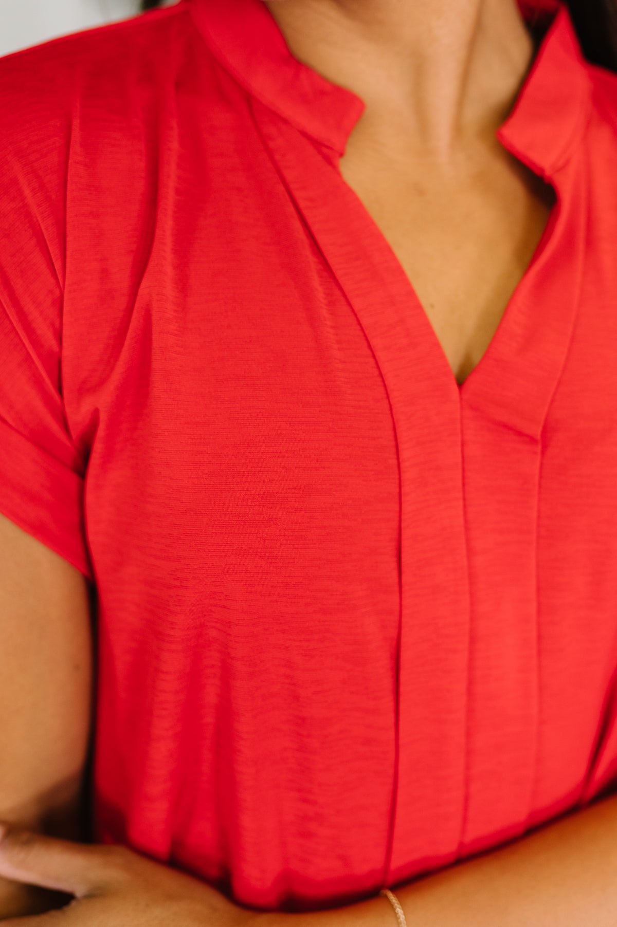 Lizzy Bloom Split Neck Blouse in Red - 5/26/2026