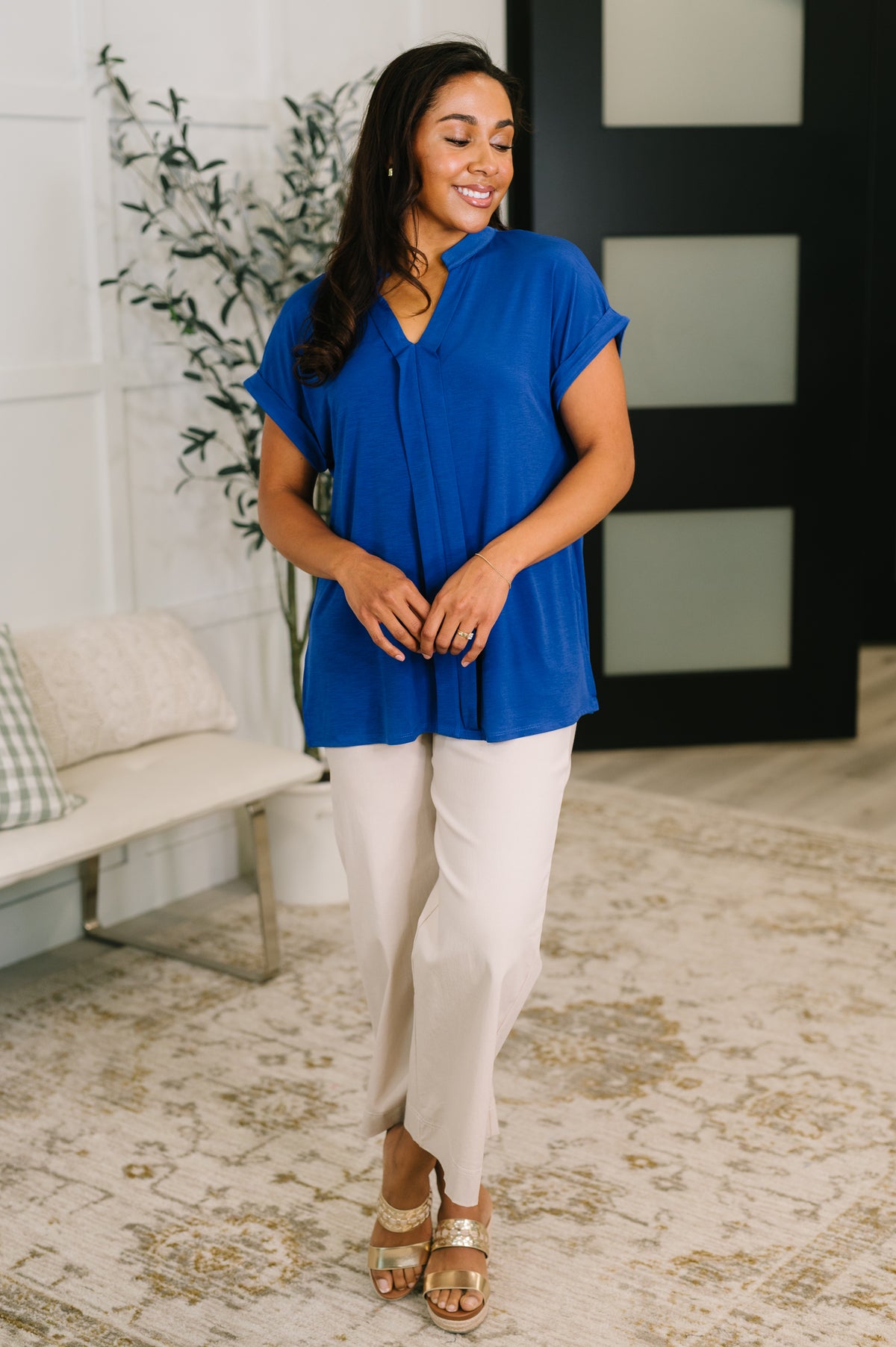 Lizzy Bloom Split Neck Blouse in Royal Blue - 5/26/2026