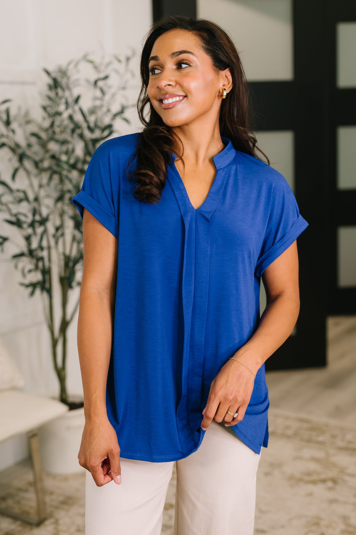 Lizzy Bloom Split Neck Blouse in Royal Blue - 5/26/2026