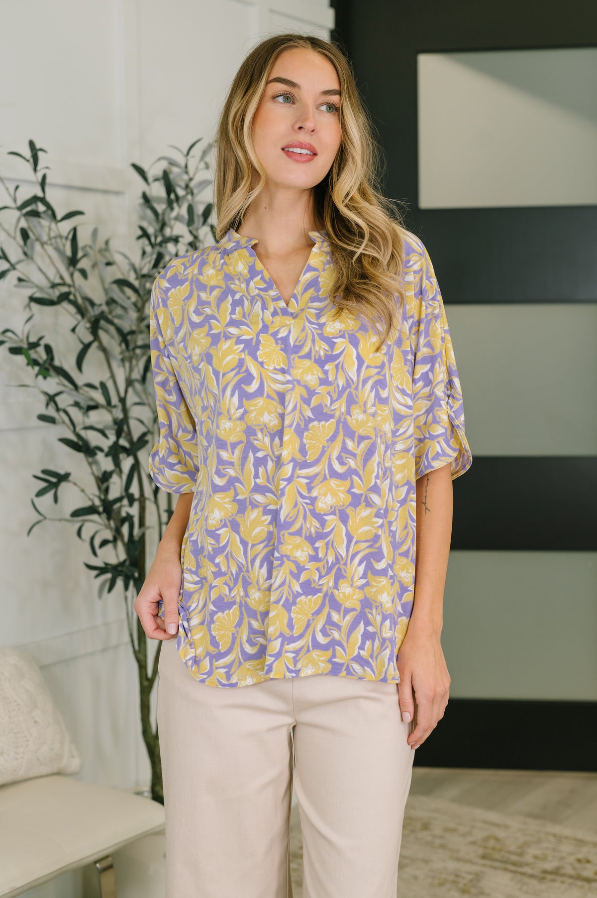 Lizzy Breeze Top in Purple and Yellow Floral - 4/24/2026 NEW