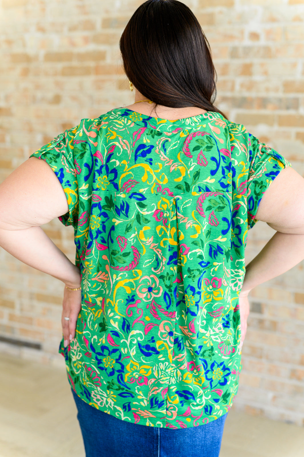 Lizzy Cap Sleeve Top in Green and Royal Watercolor Floral - 5/31/2024