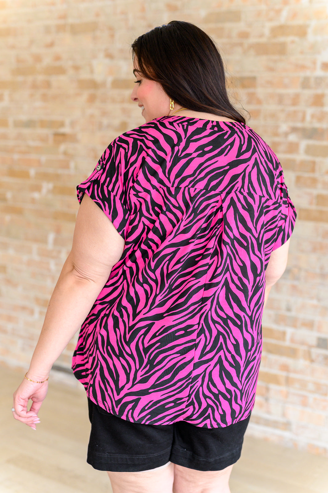 Lizzy Cap Sleeve Top in Pink and Black Zebra - 5/31/2024