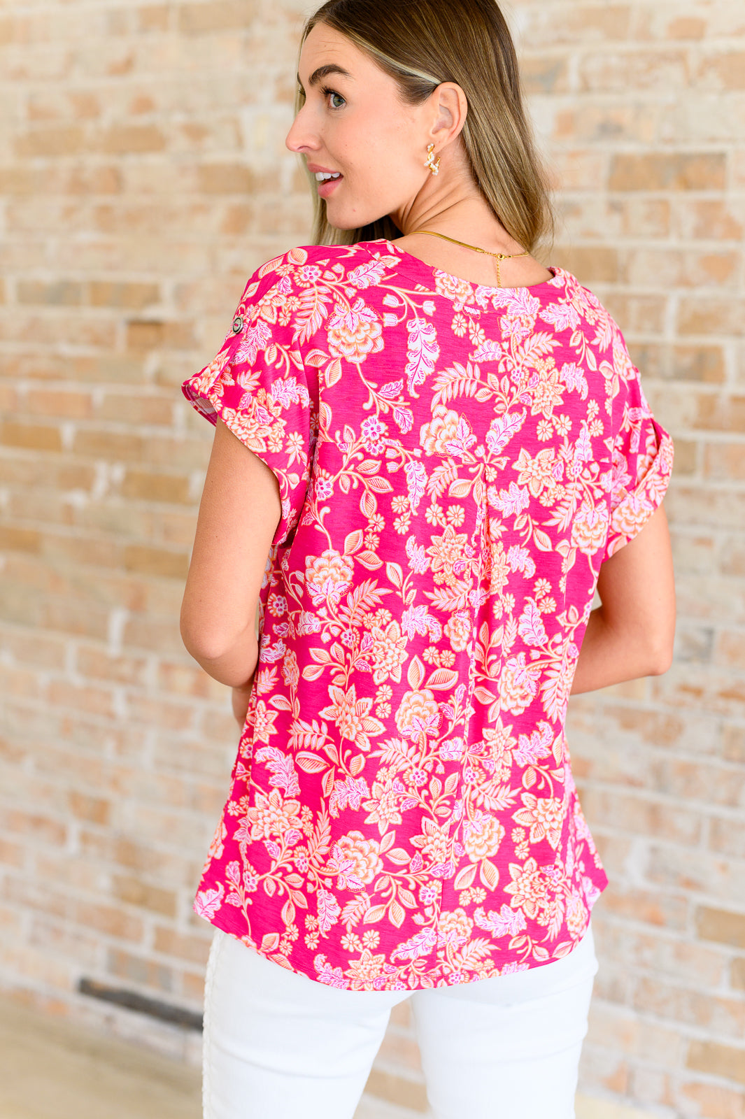 Lizzy Cap Sleeve Top in Pink and Peach Floral - 5/31/2024