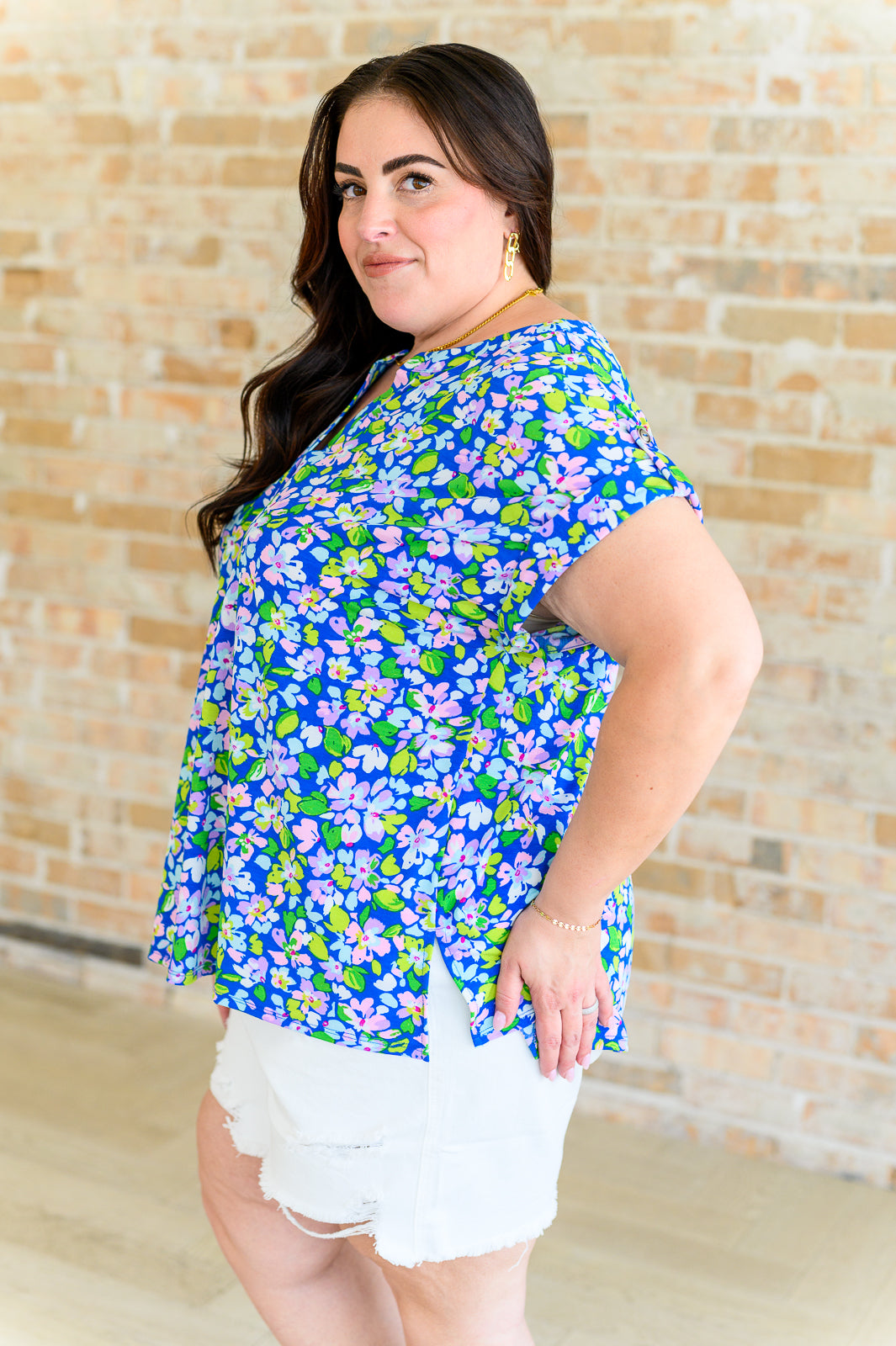 Lizzy Cap Sleeve Top in Royal and Pink Wildflower - 5/31/2024