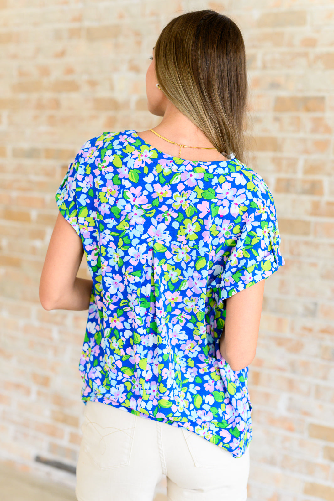 Lizzy Cap Sleeve Top in Royal and Pink Wildflower - 5/31/2024