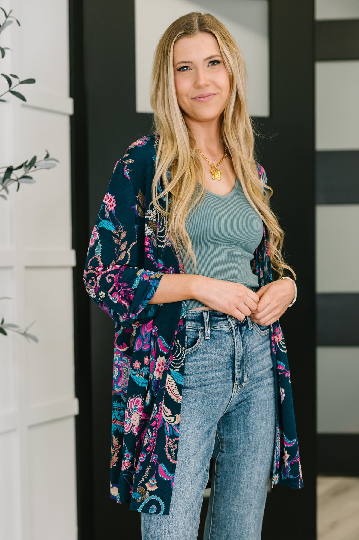 Lizzy Cardigan in Hunter Green Floral Paisley - 10/28/2025