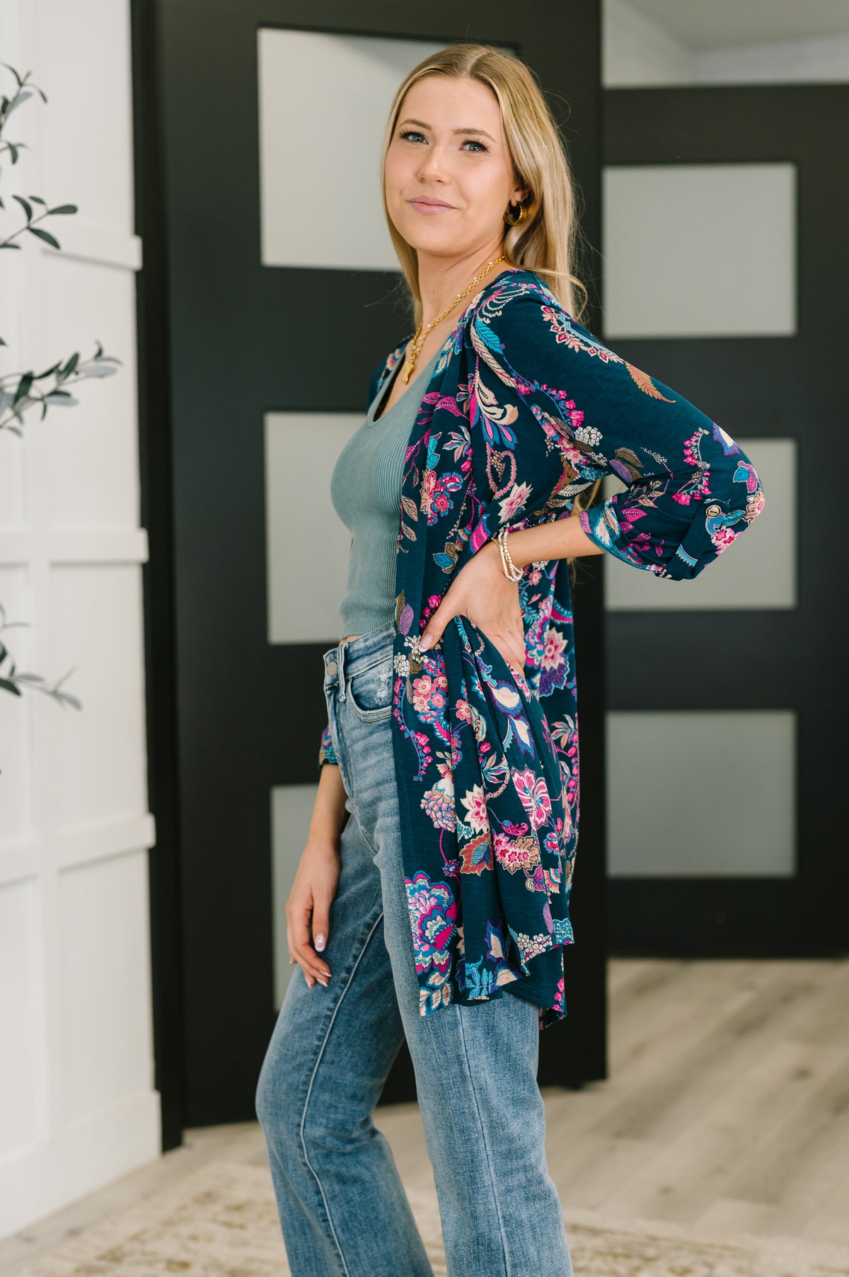 Lizzy Cardigan in Hunter Green Floral Paisley - 10/28/2025