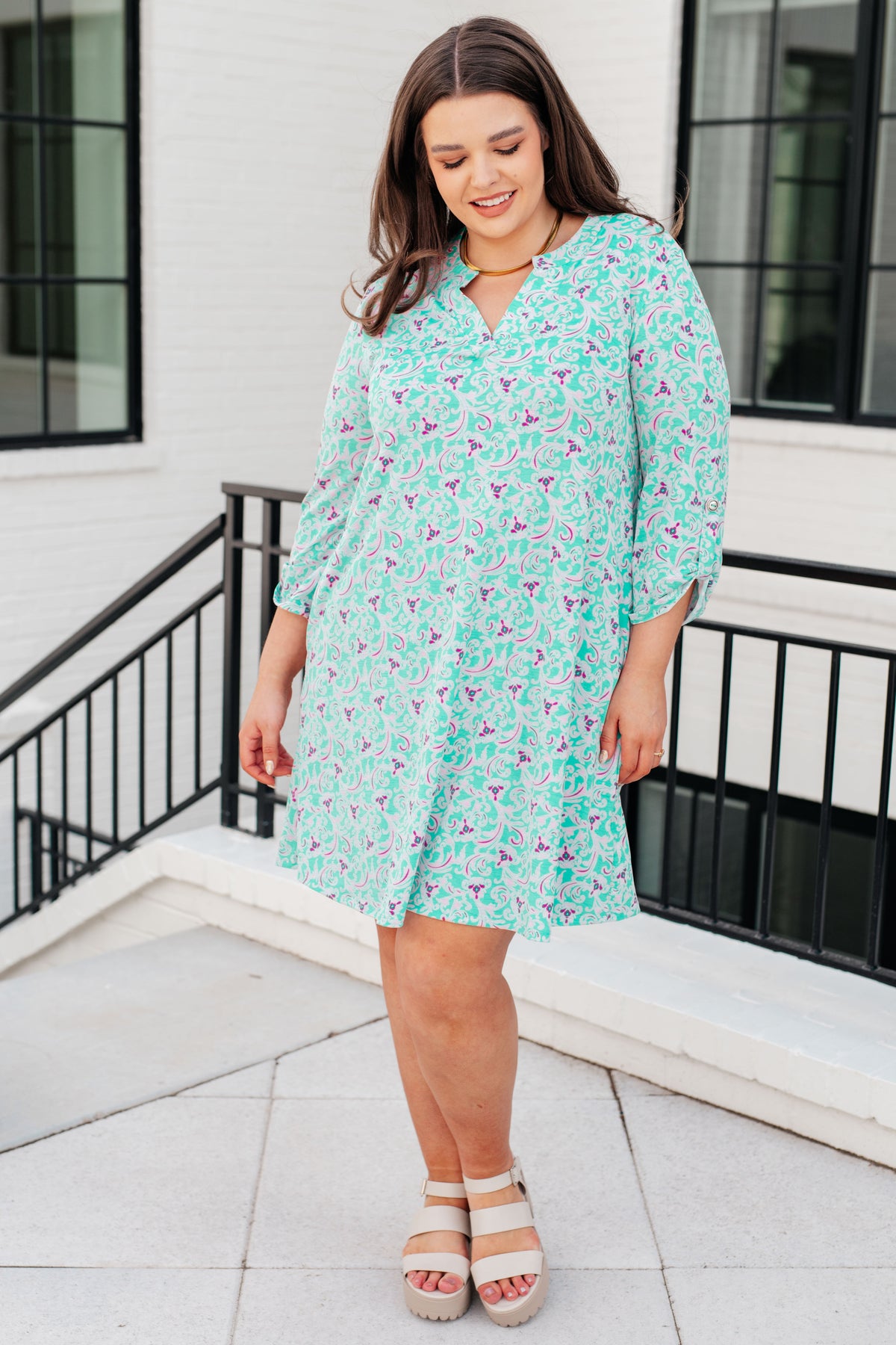 Lizzy Dress in Mint and Magenta - 5/17/2024