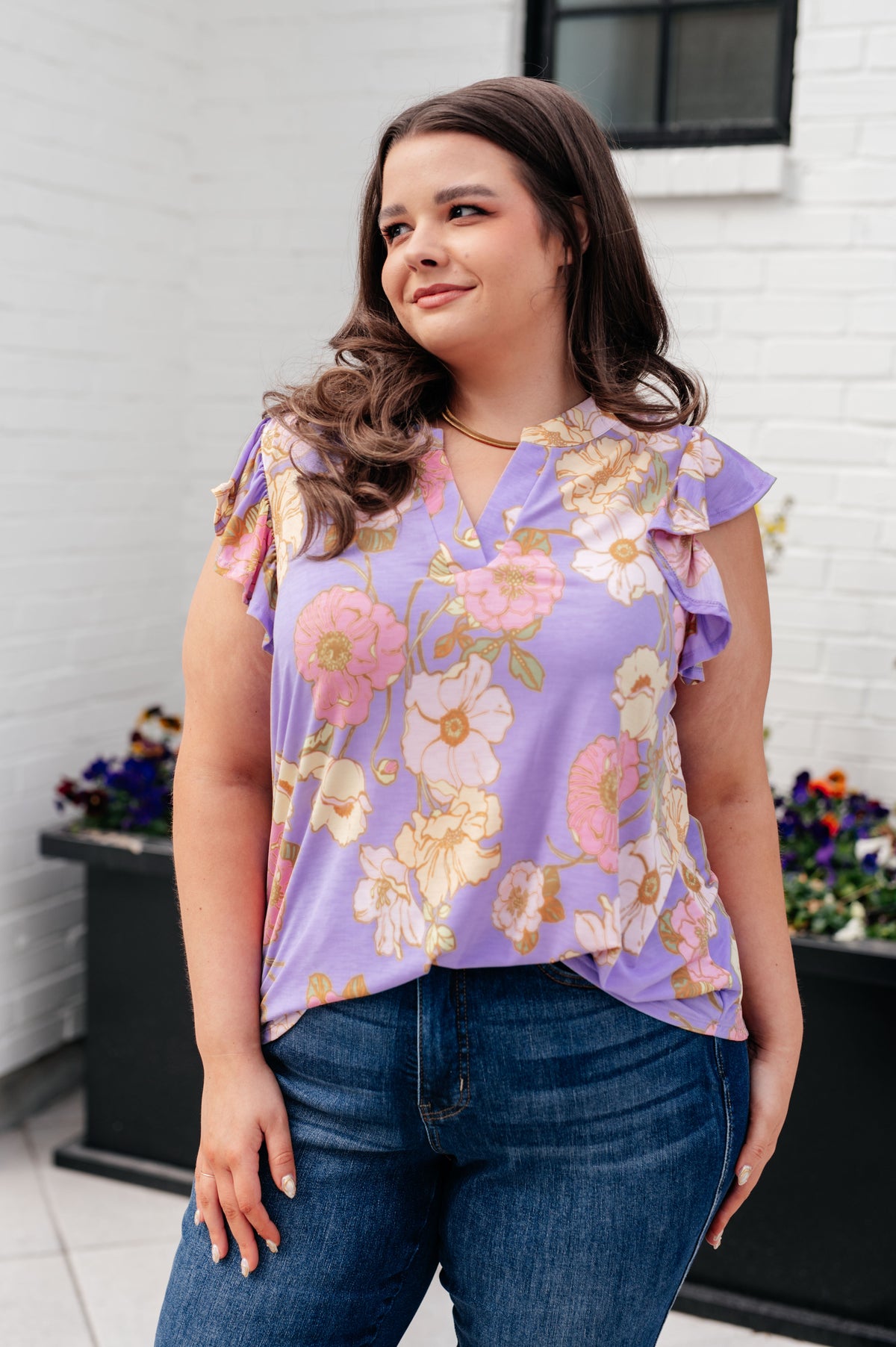 Lizzy Flutter Sleeve Top in Lavender French Floral - 5/10/2024