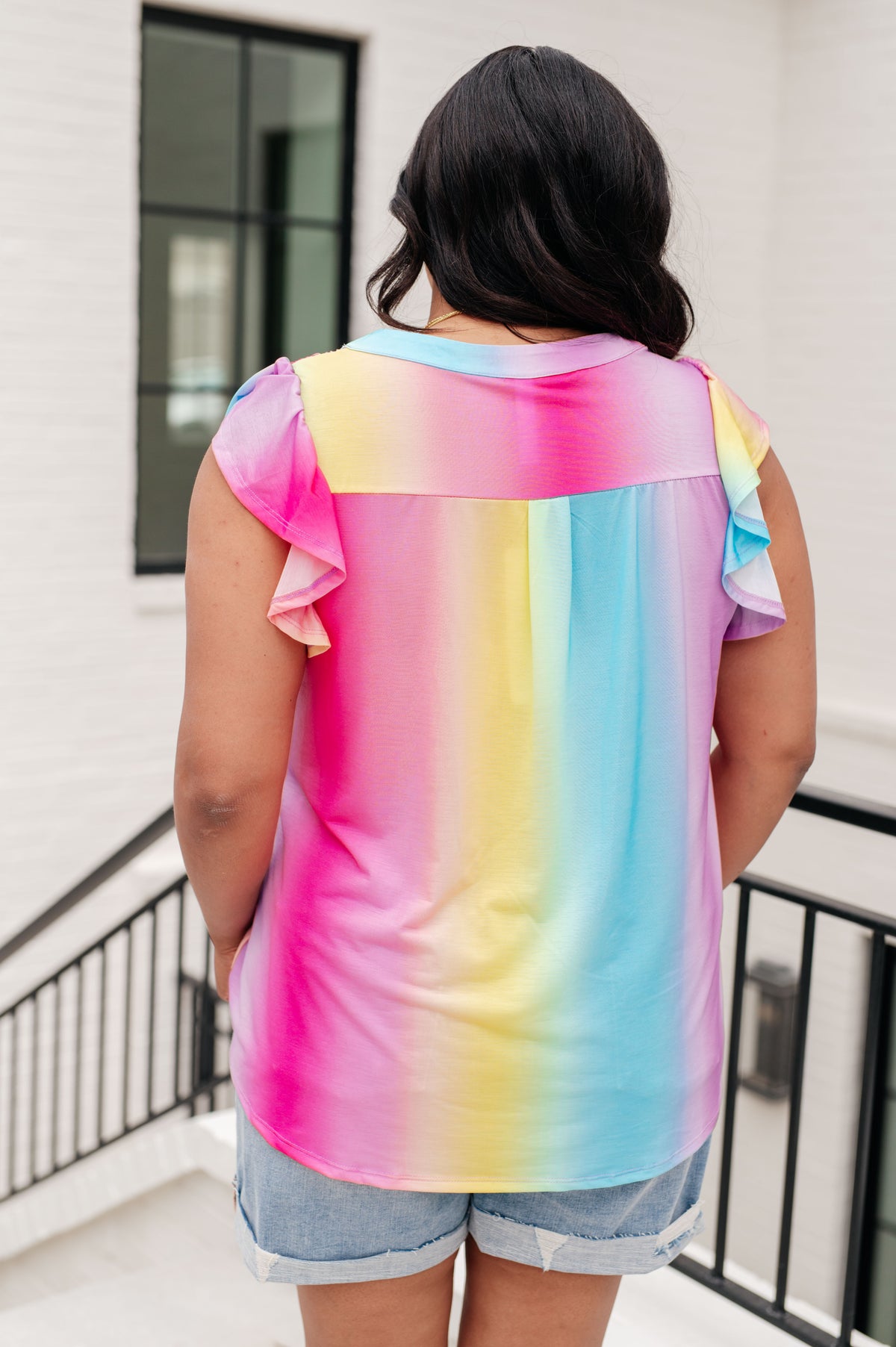 Lizzy Flutter Sleeve Top in Ombre Rainbow - 5/10/2024