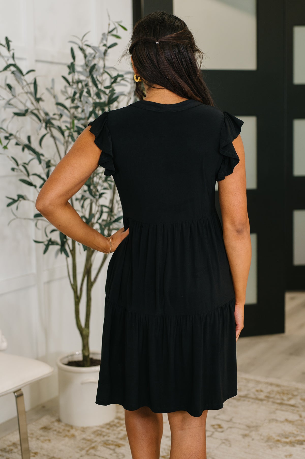 Lizzy Forever Flutter Sleeve Dress in Black - 4/14/2026