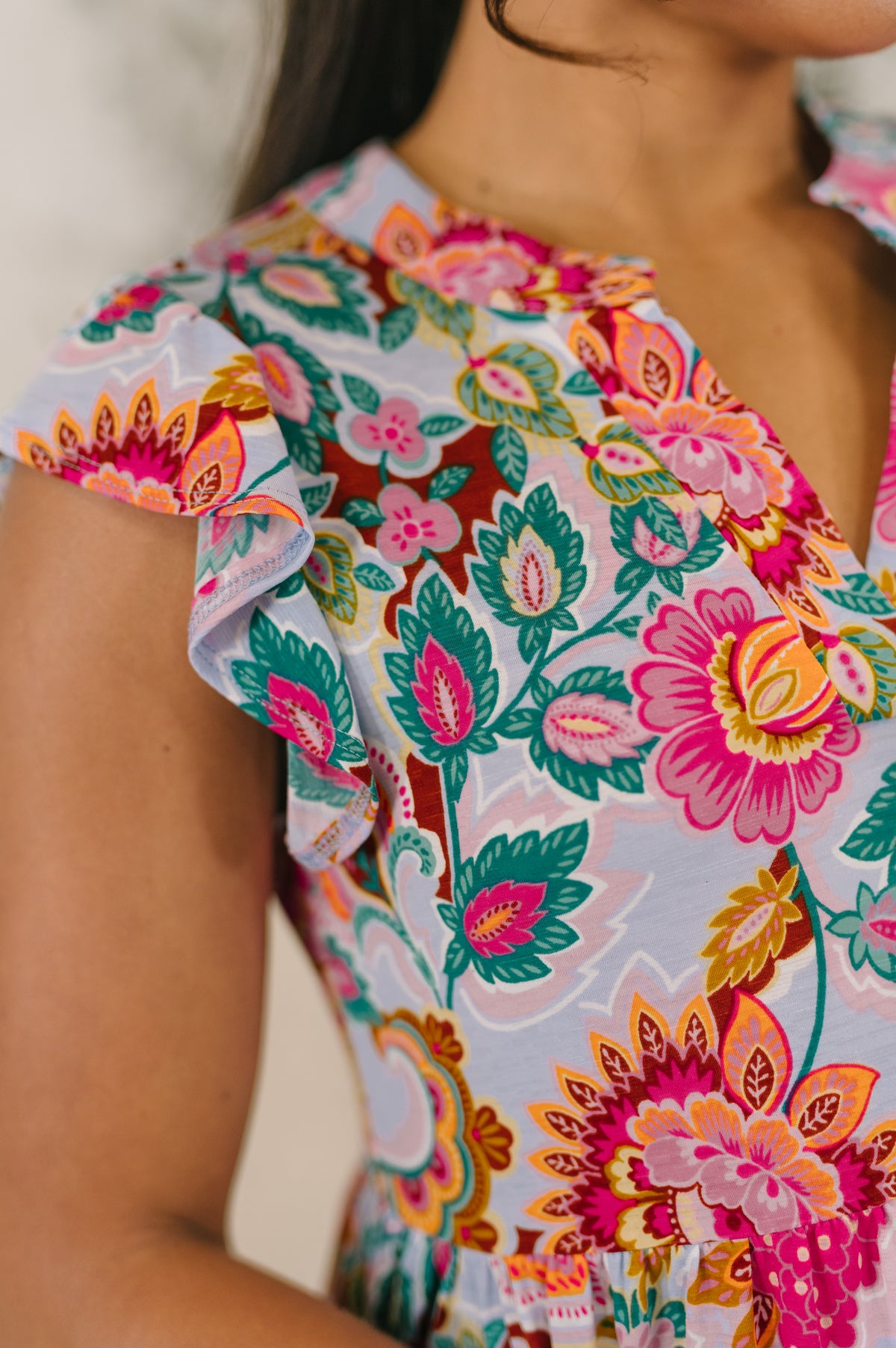 Lizzy Forever Flutter Sleeve Dress in White Multi Floral Paisley - 2/24/2026