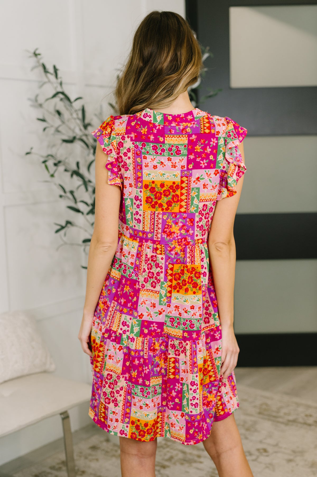 Lizzy Flutter Sleeve Dress in Patchwork Floral - 3/27/2026