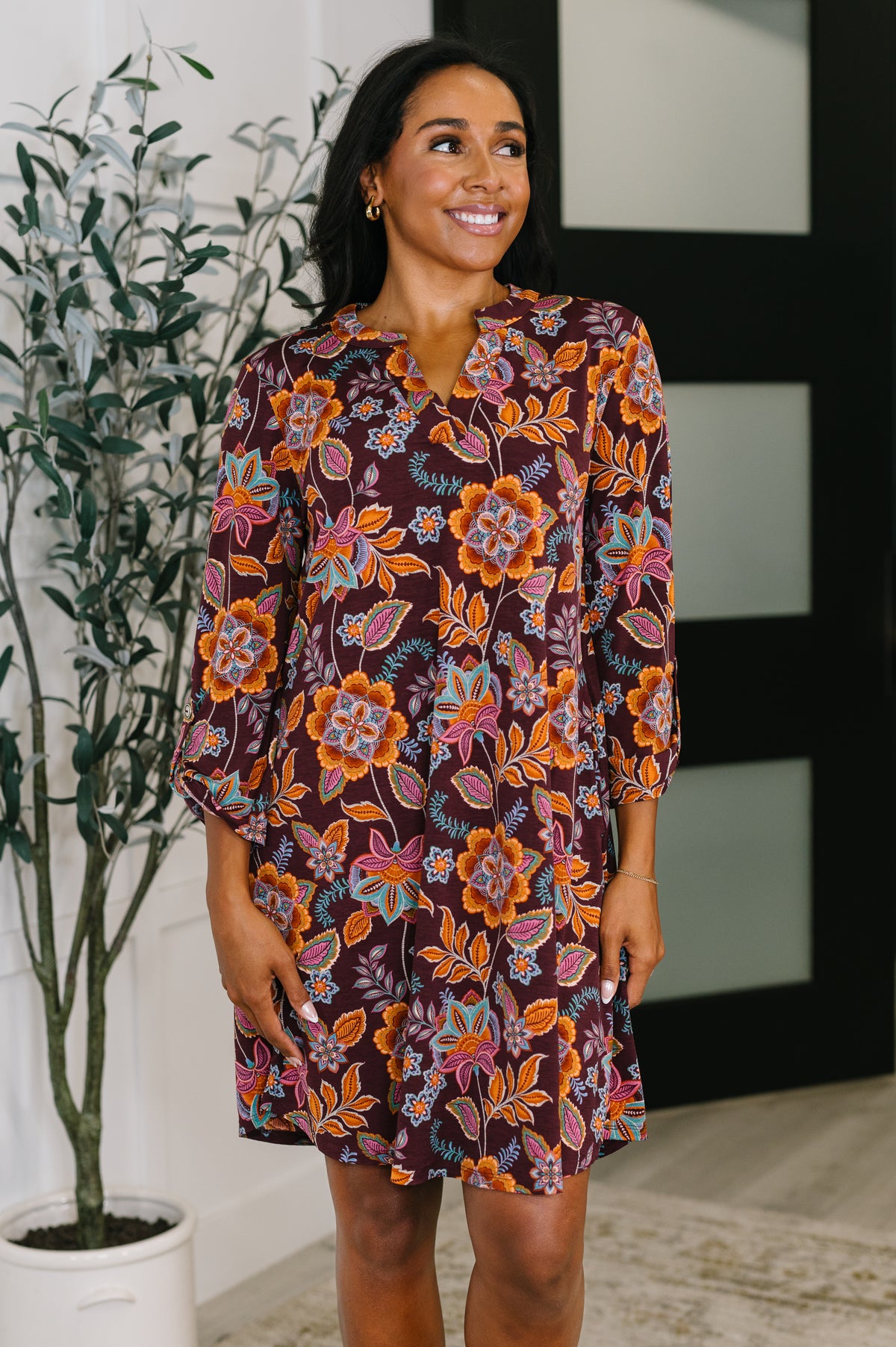 Lizzy Long Sleeve Dress in Chocolate Floral - 10/14/2025