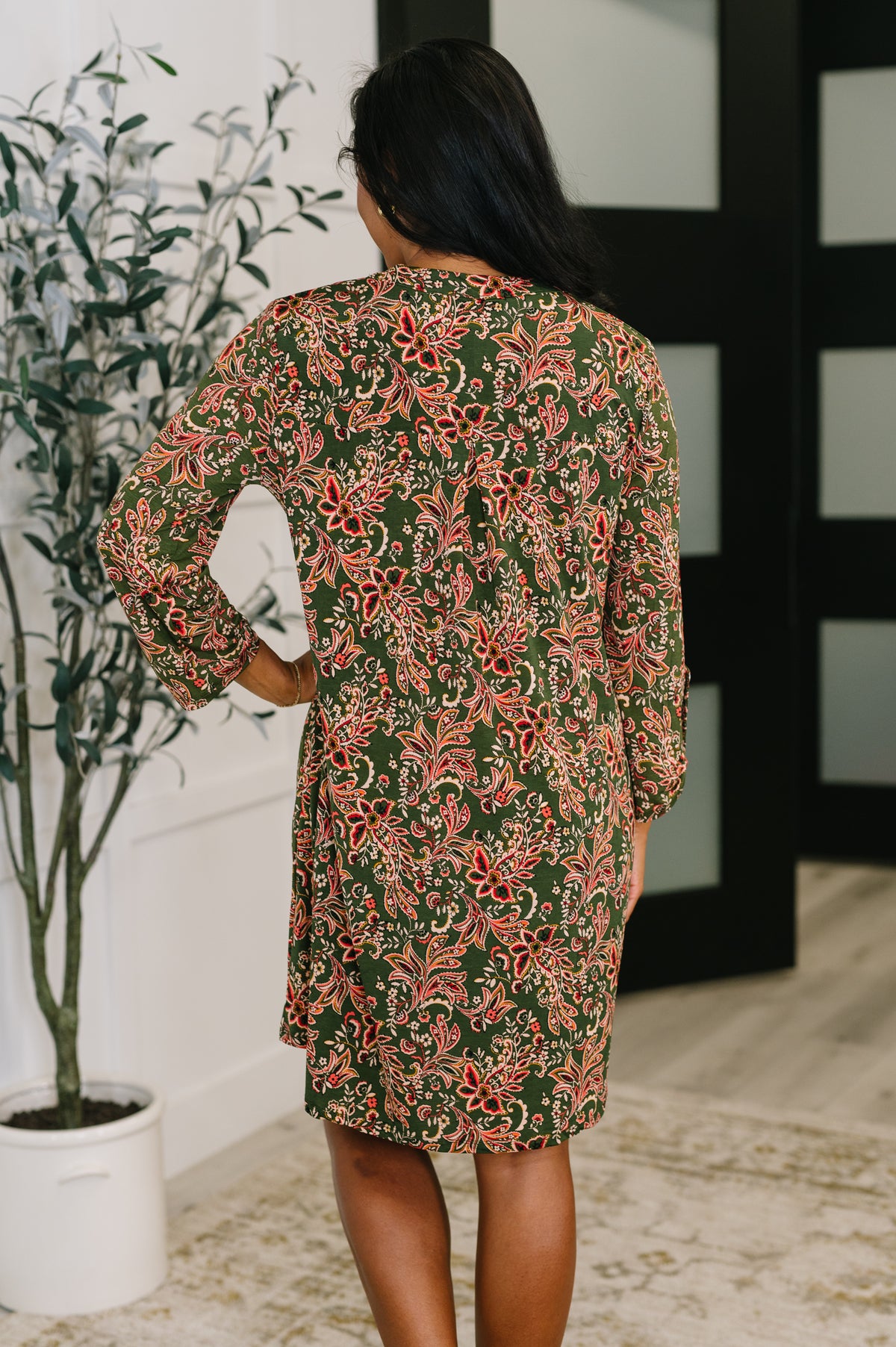 Lizzy Long Sleeve Dress in Olive Paisley - 10/14/2025