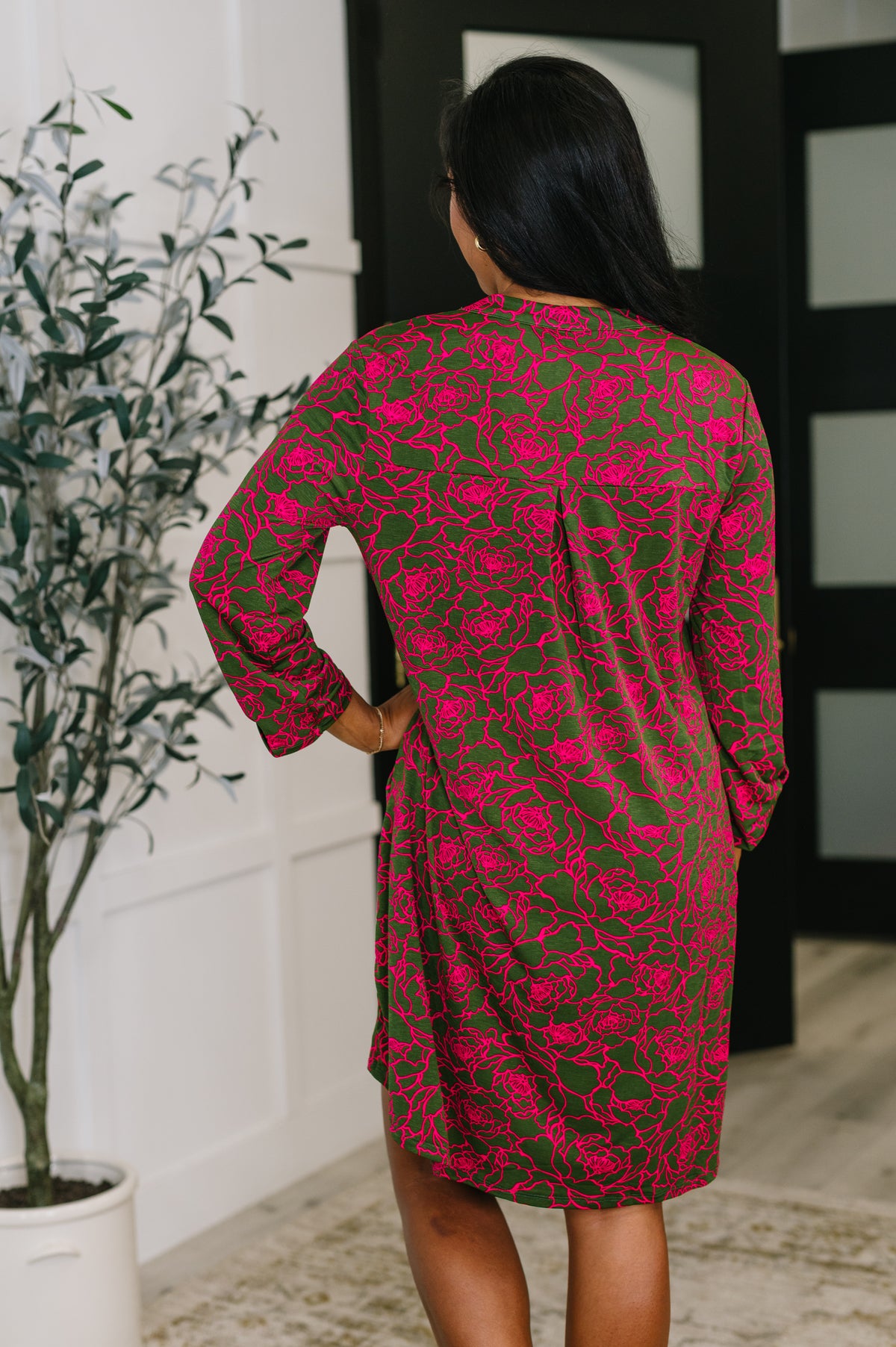 Lizzy Long Sleeve Dress in Pink and Olive Abstract Floral - 10/14/2025