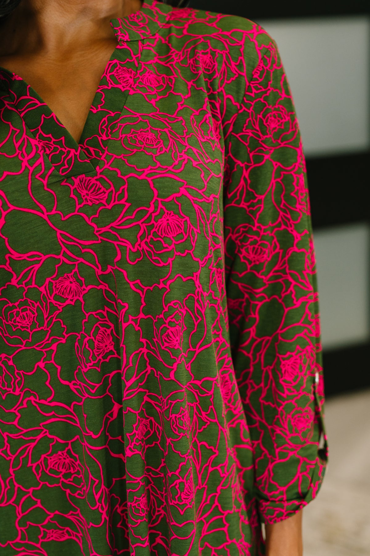 Lizzy Long Sleeve Dress in Pink and Olive Abstract Floral - 10/14/2025