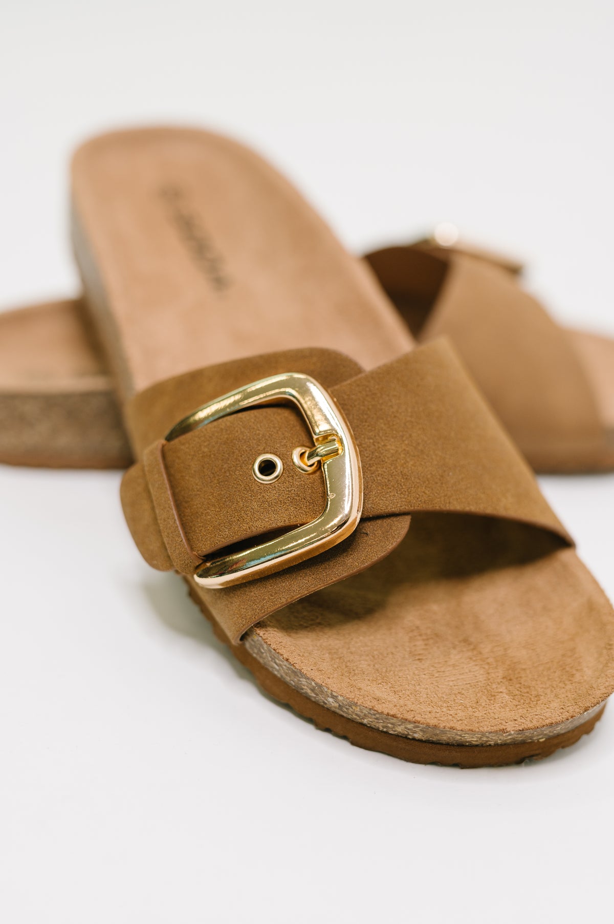 Lizzy Slip On Buckle Strap Sandal in Tan - 6/9/2026