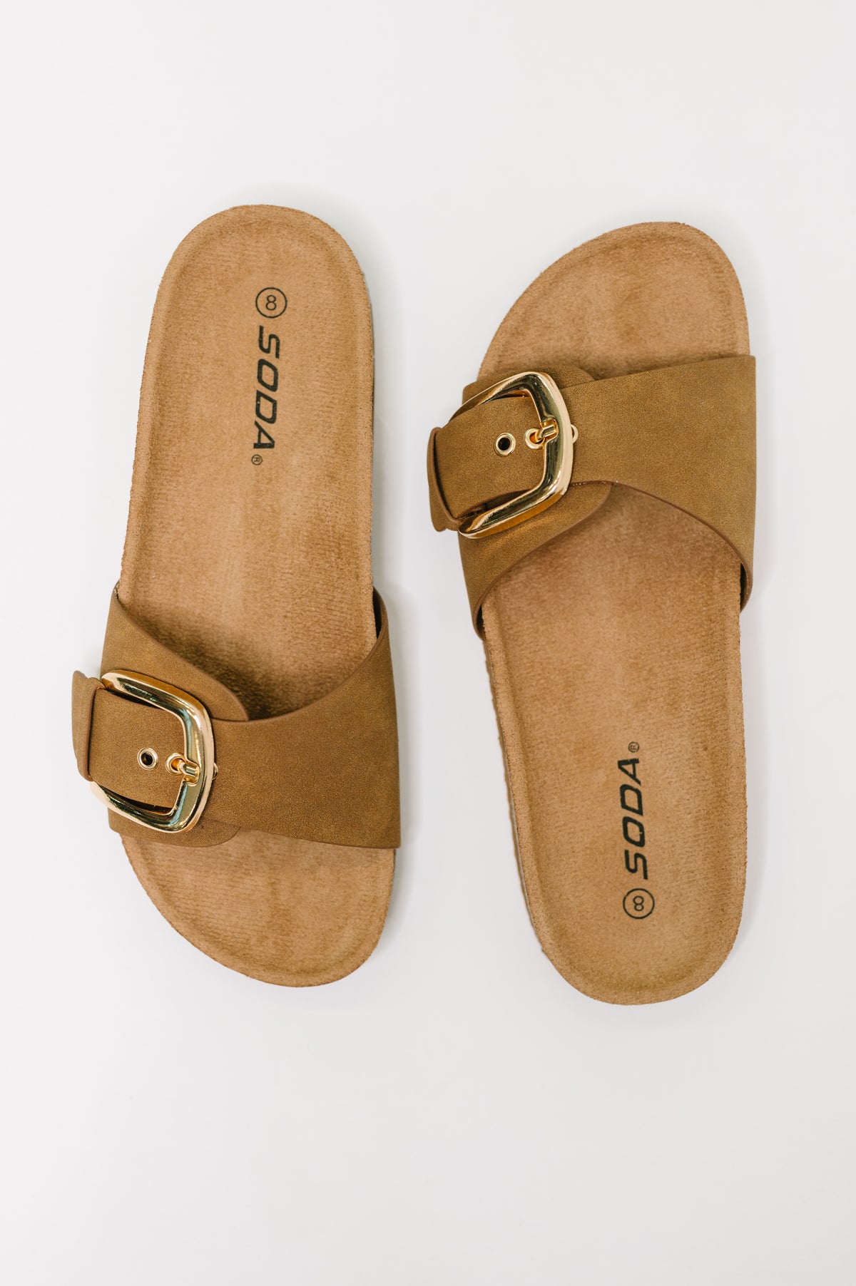 Lizzy Slip On Buckle Strap Sandal in Tan - 6/9/2026
