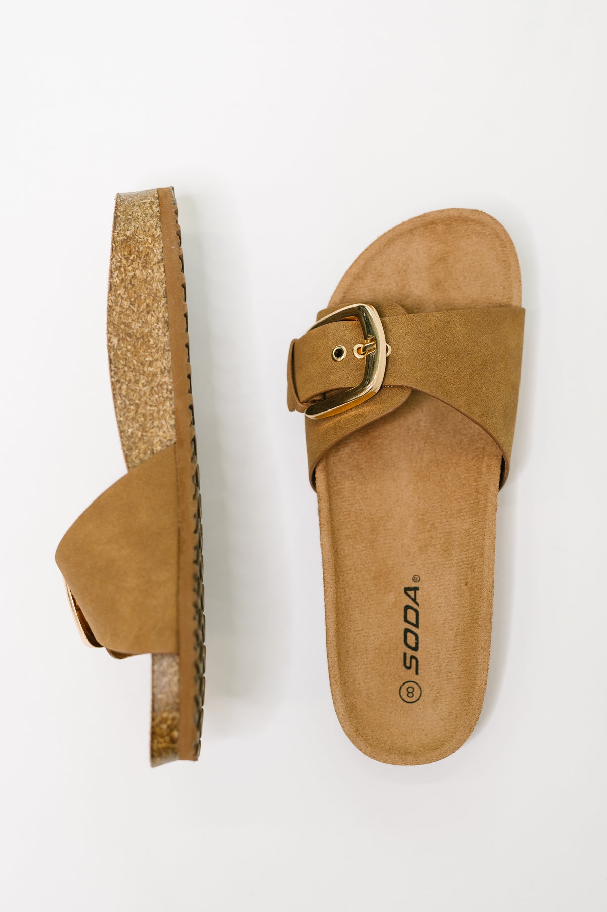 Lizzy Slip On Buckle Strap Sandal in Tan - 6/9/2026
