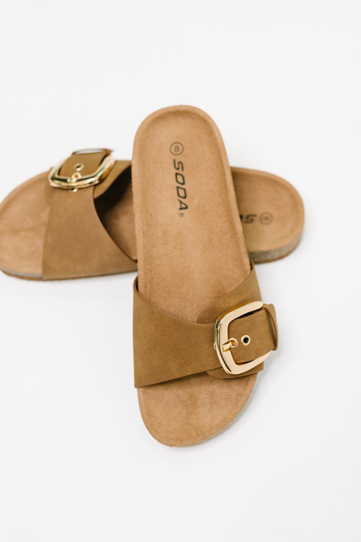 Lizzy Slip On Buckle Strap Sandal in Tan - 6/9/2026