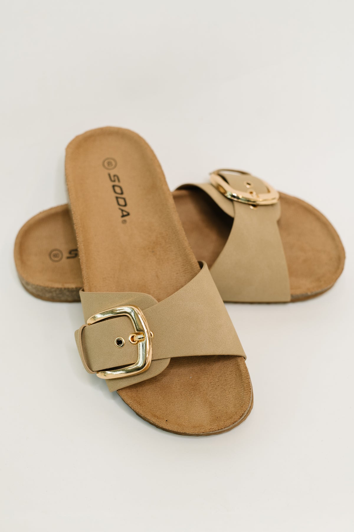 Lizzy Slip on Buckle Strap Sandal in Taupe - 4/14/2026