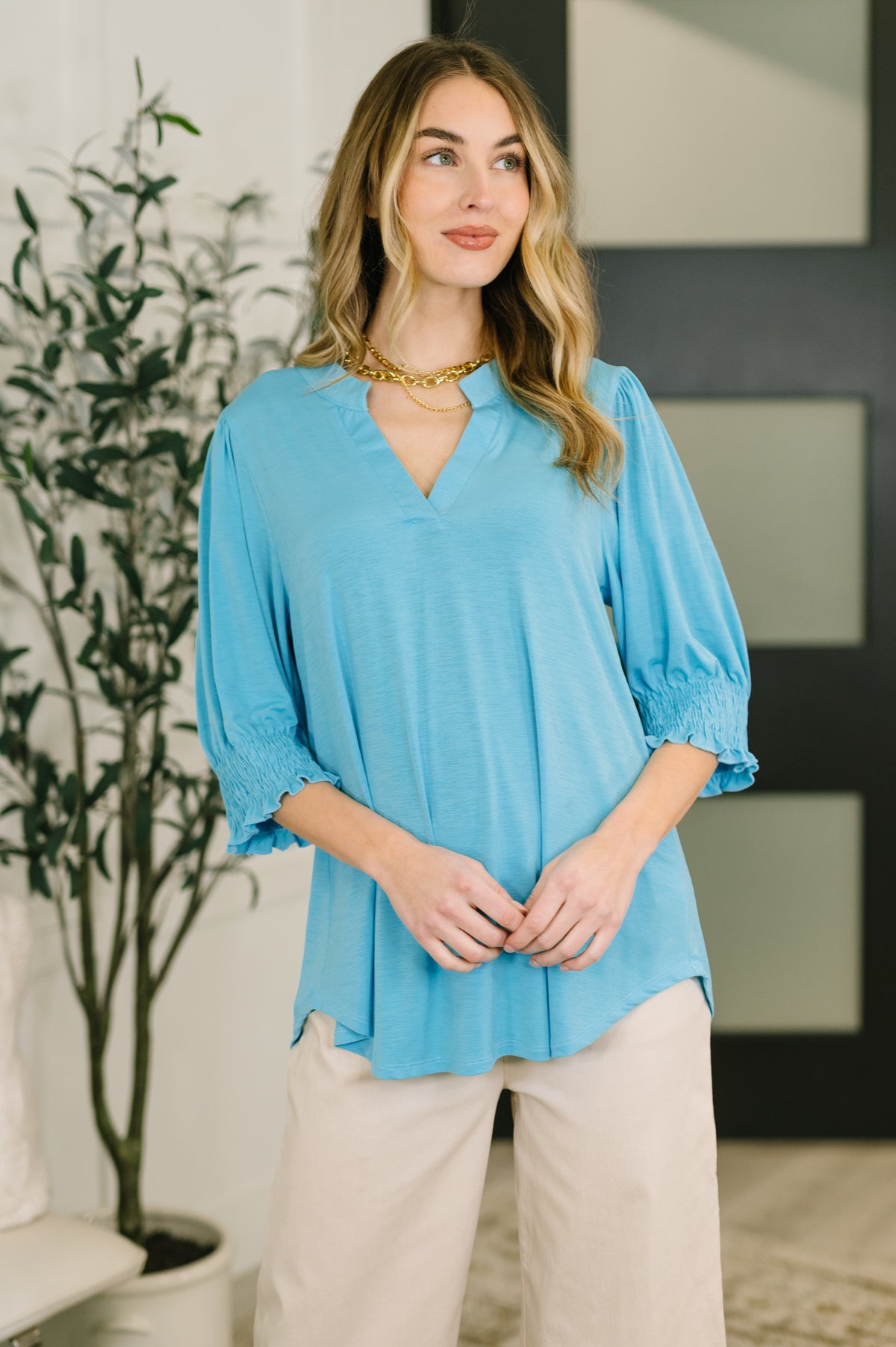 Lizzy Smock Top in Coastal Blue - 3/6/2026