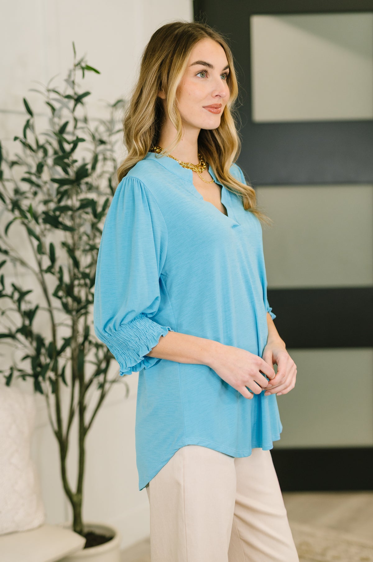 Lizzy Smock Top in Coastal Blue - 3/6/2026