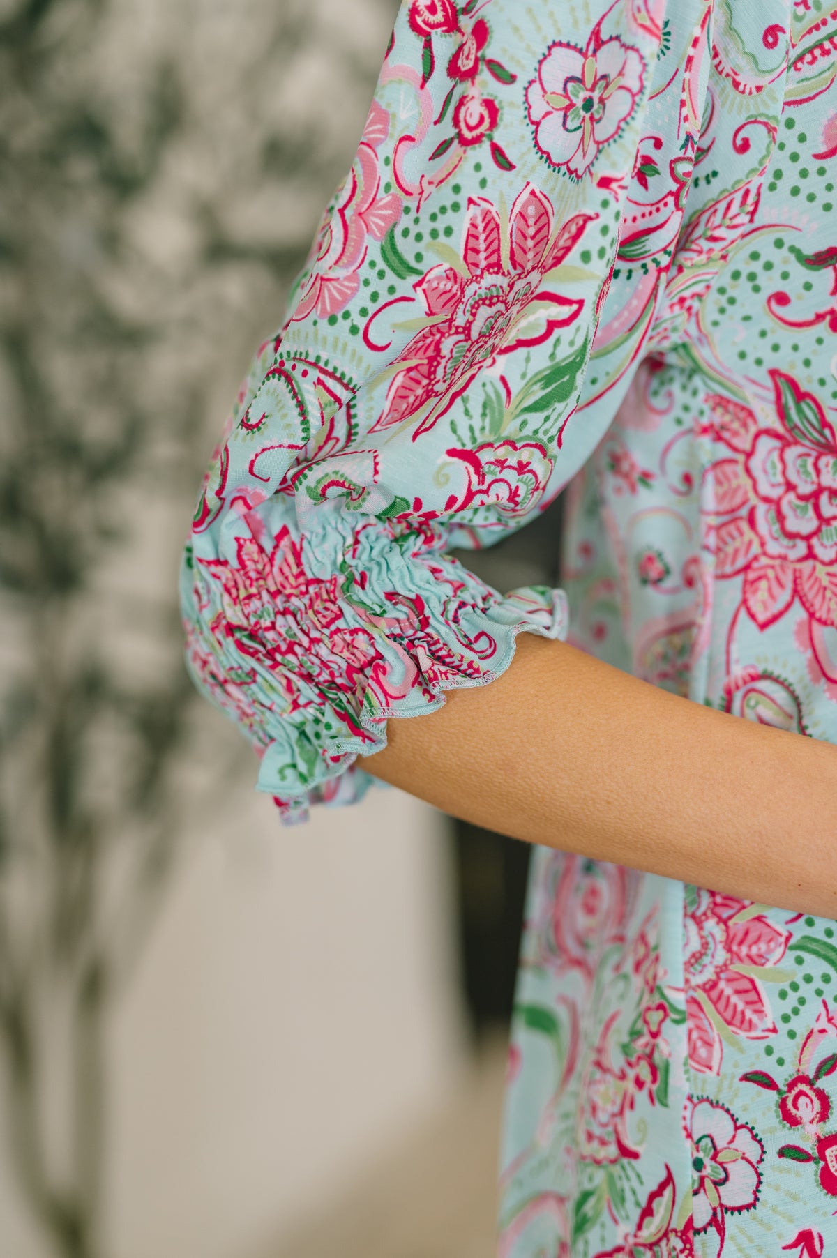 Lizzy Smock Top in Mint and Pink Floral Paisley - 2/20/2026