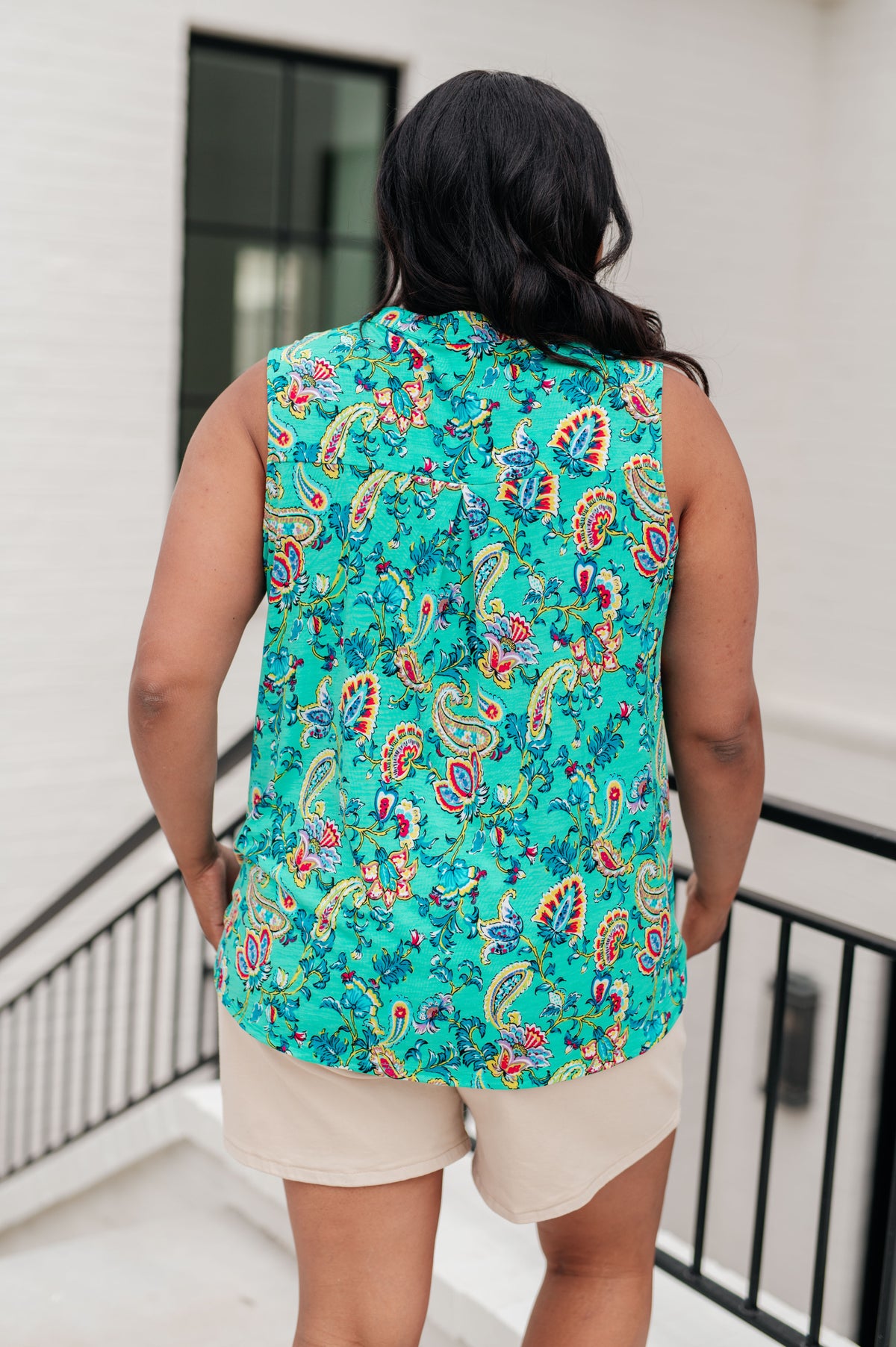 Lizzy Tank Top in Emerald and Aqua Multi Floral - 5/10/2024