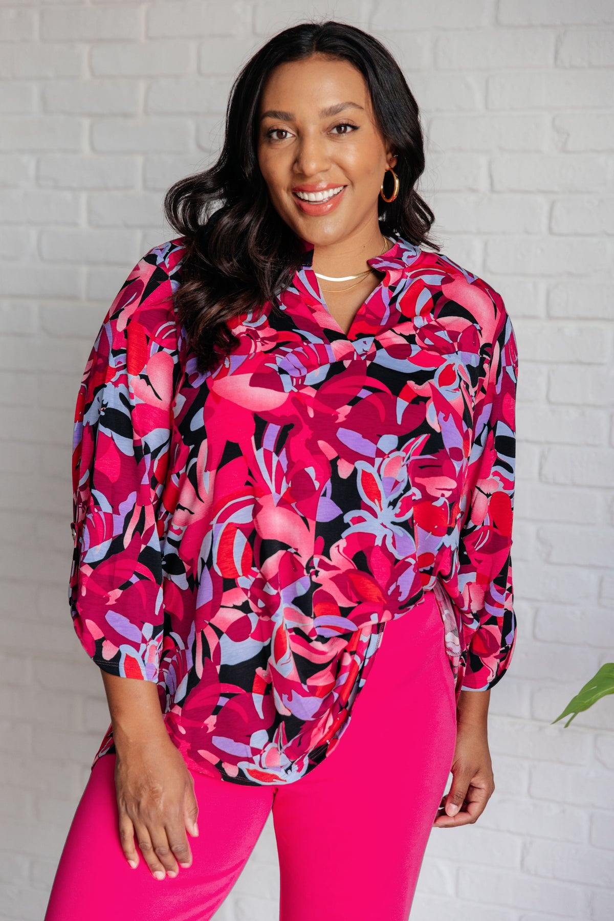 Lizzy Top in Black and Magenta Multi Floral - 8/29/2024