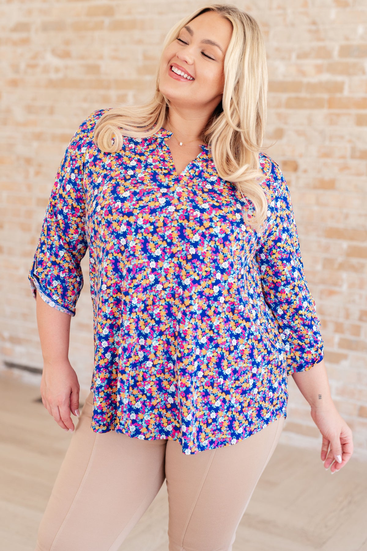 Lizzy Top in Blue and Pink Retro Ditsy Floral - 5/24/2024