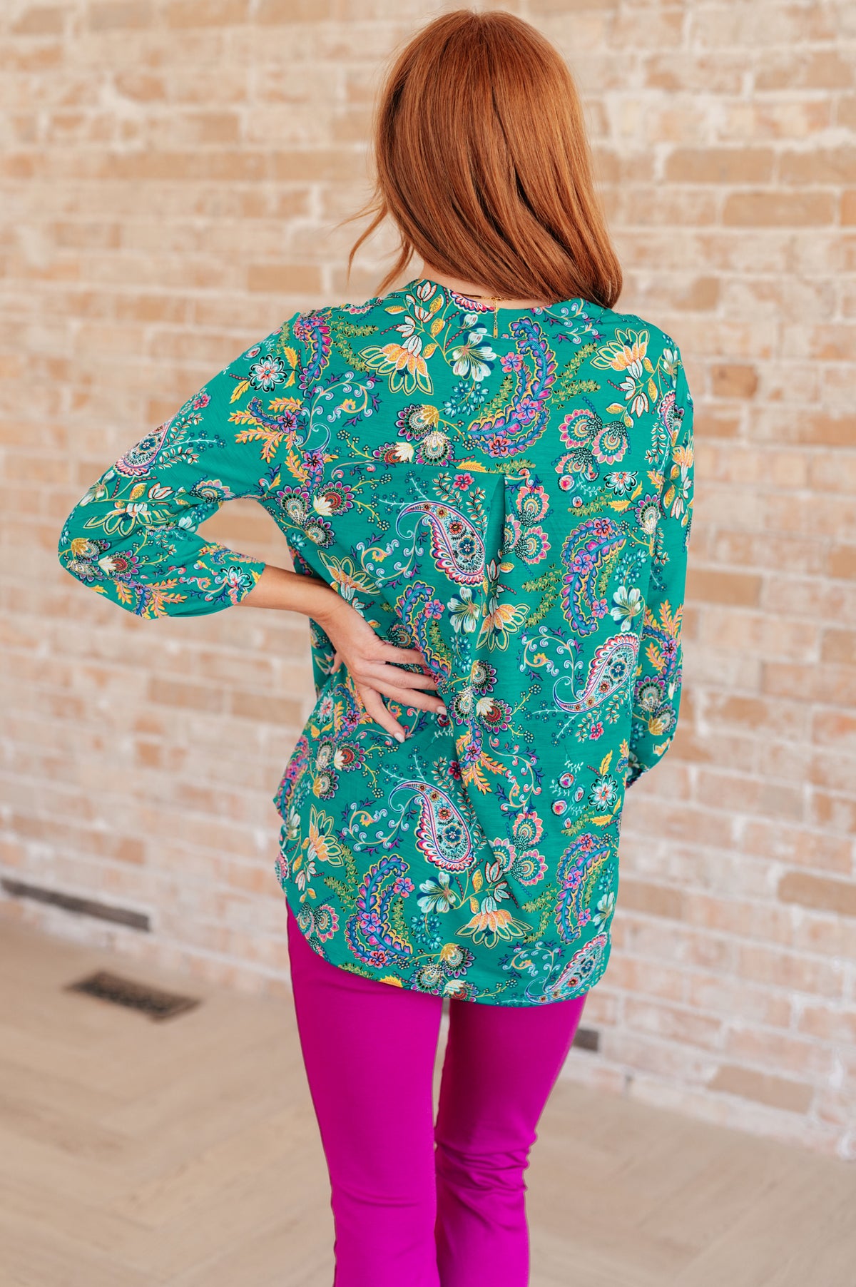 Lizzy Top in Emerald and Purple Paisley - 5/24/2024