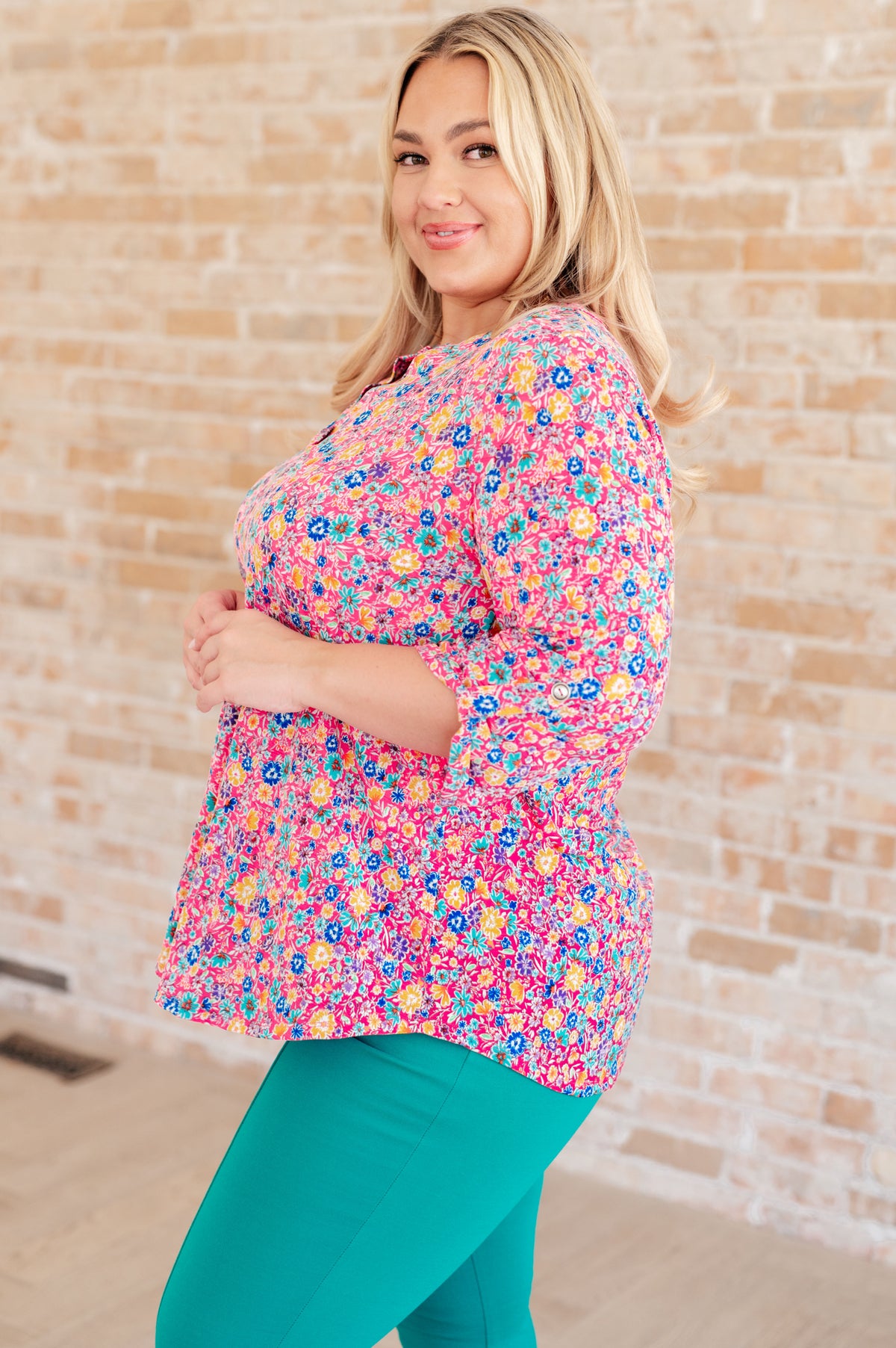 Lizzy Top in Hot Pink and Turquoise Ditsy Floral - 5/24/2024