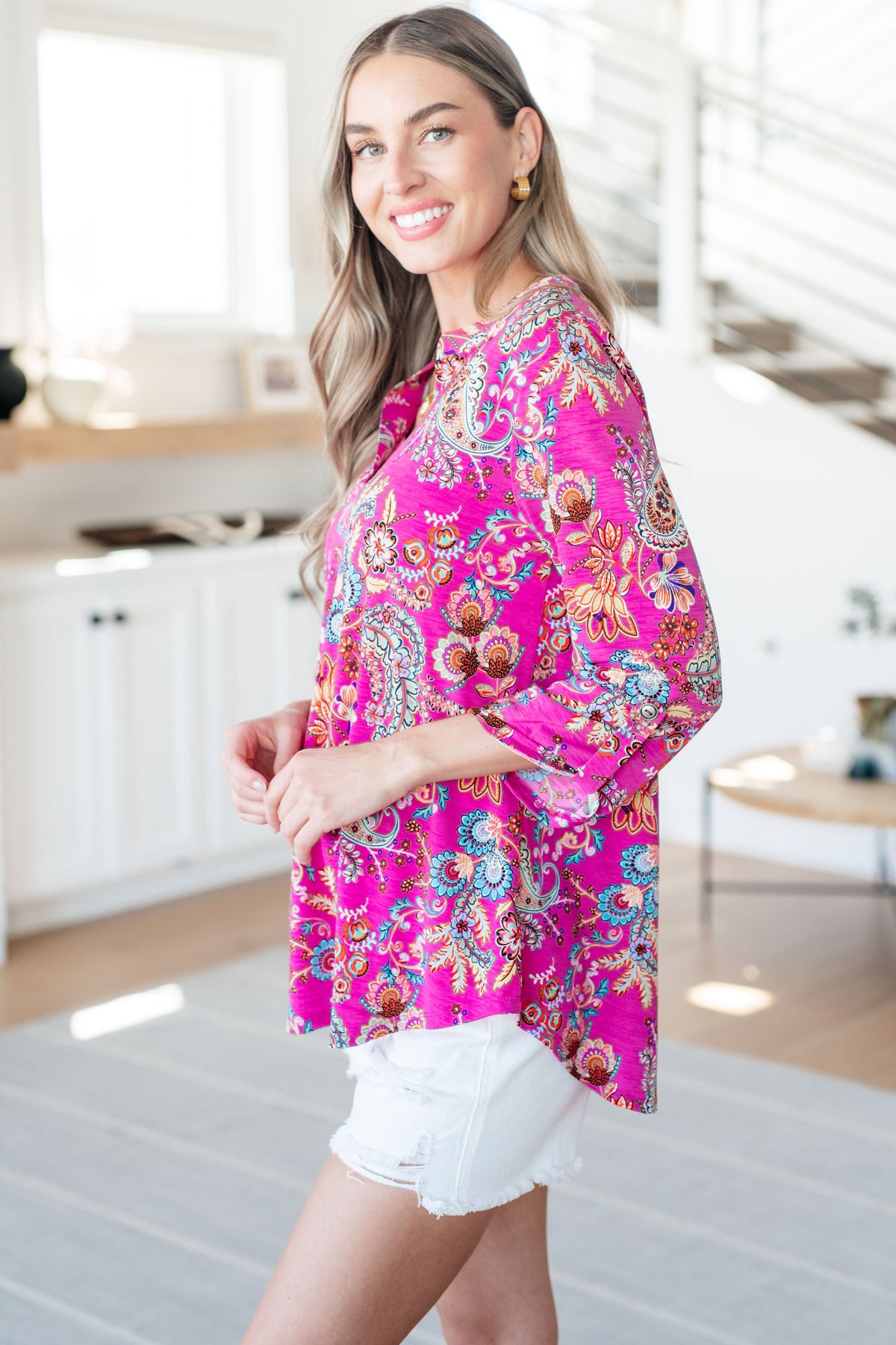 Lizzy Top in Magenta Floral Paisley - 5/3/2024