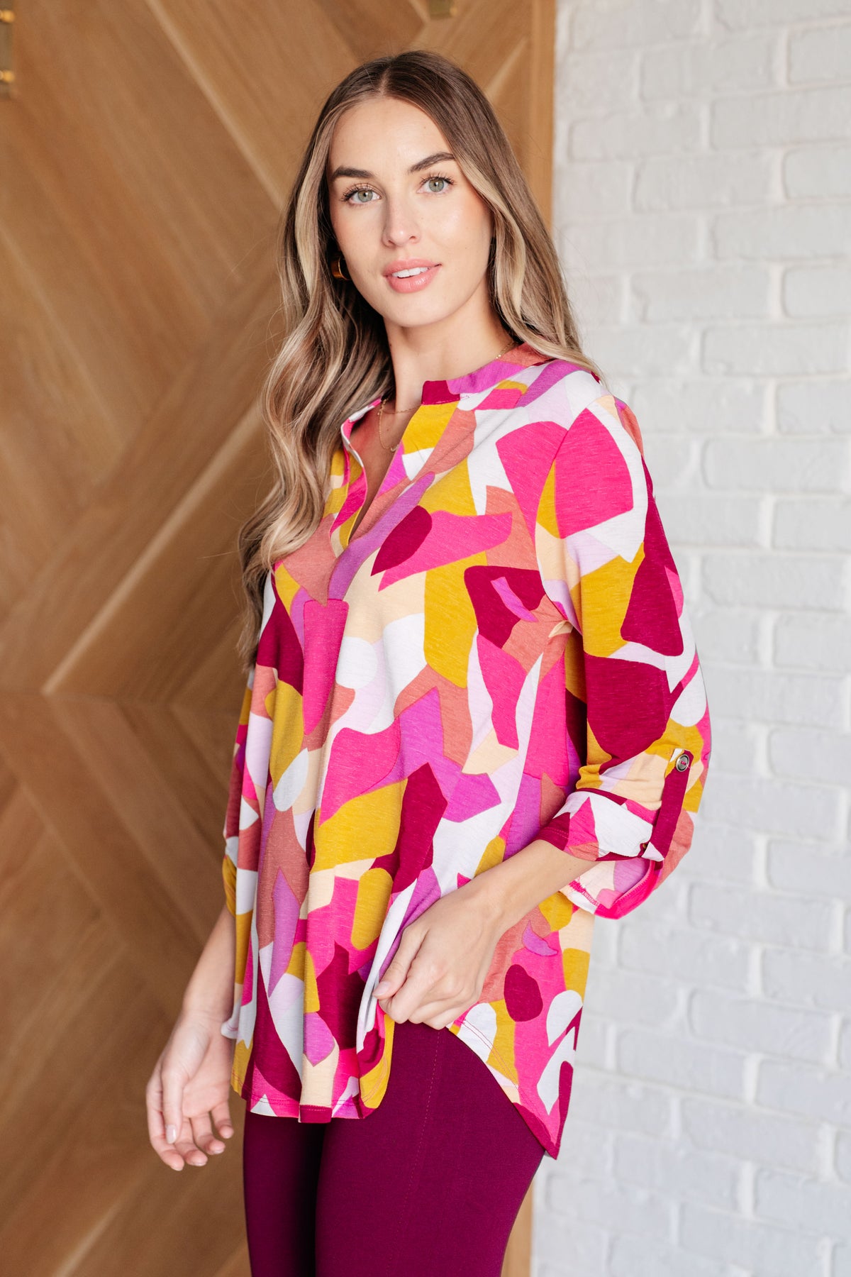 Lizzy Top in Magenta and Mustard Abstract - 10/3/2024