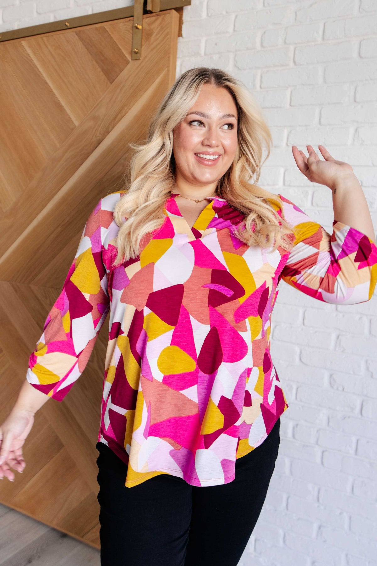 Lizzy Top in Magenta and Mustard Abstract - 10/3/2024