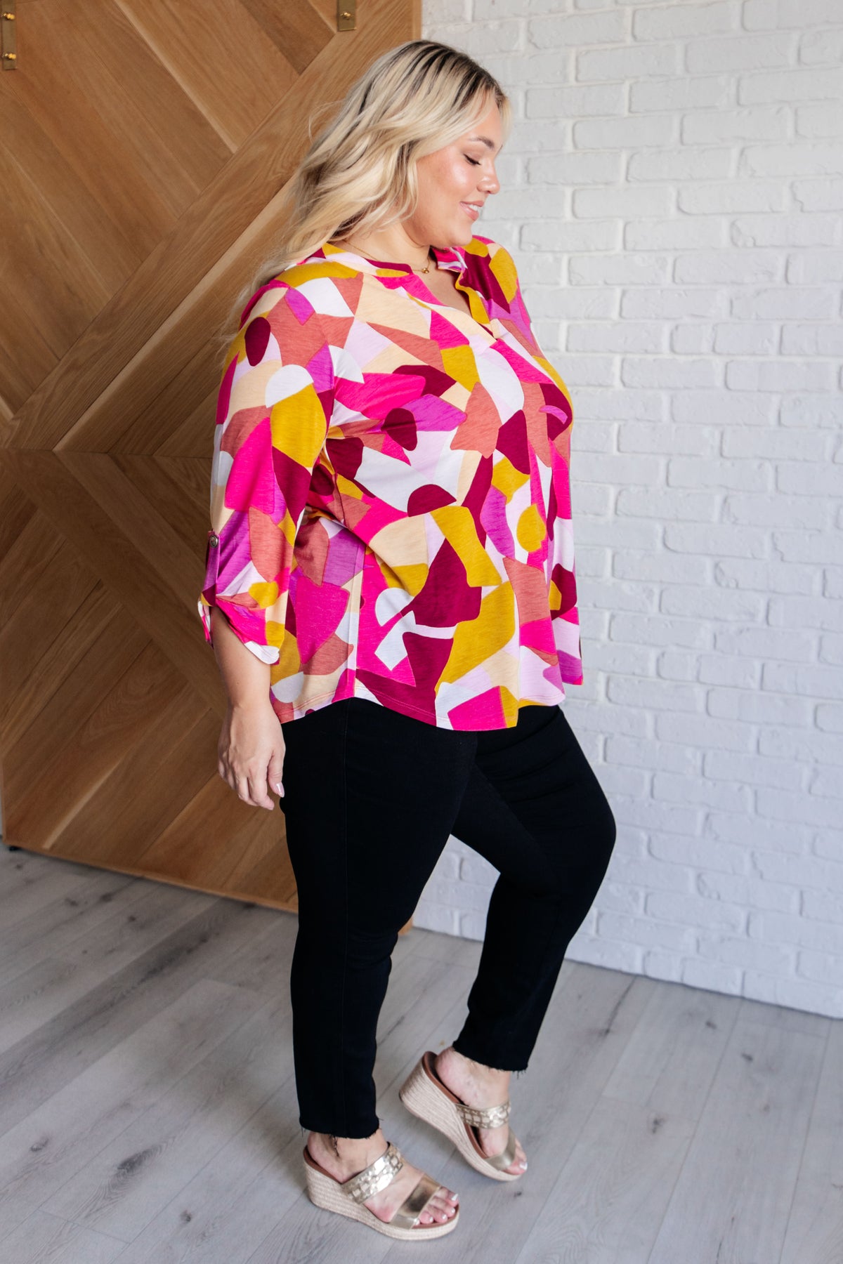 Lizzy Top in Magenta and Mustard Abstract - 10/3/2024