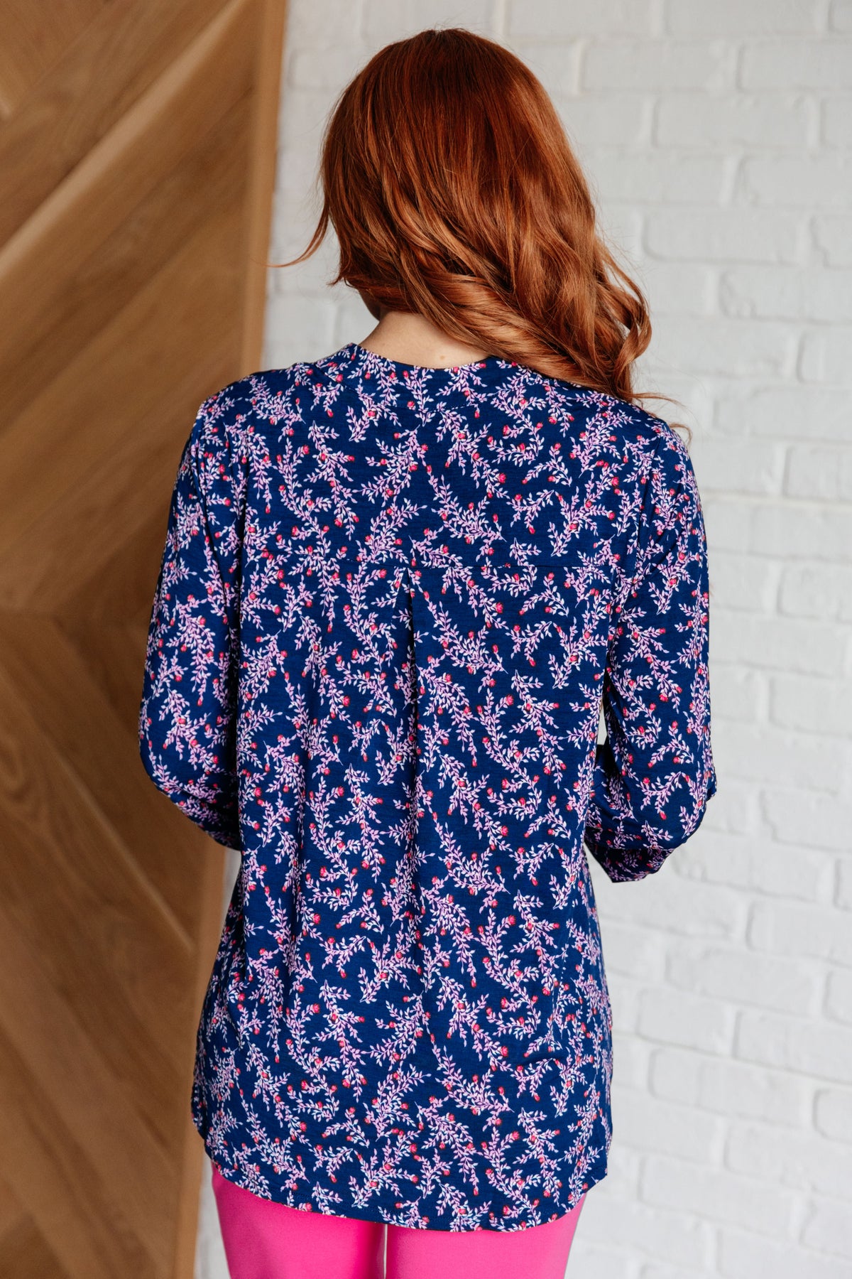 Lizzy Top in Navy and Magenta Petite Floral - 8/29/2024