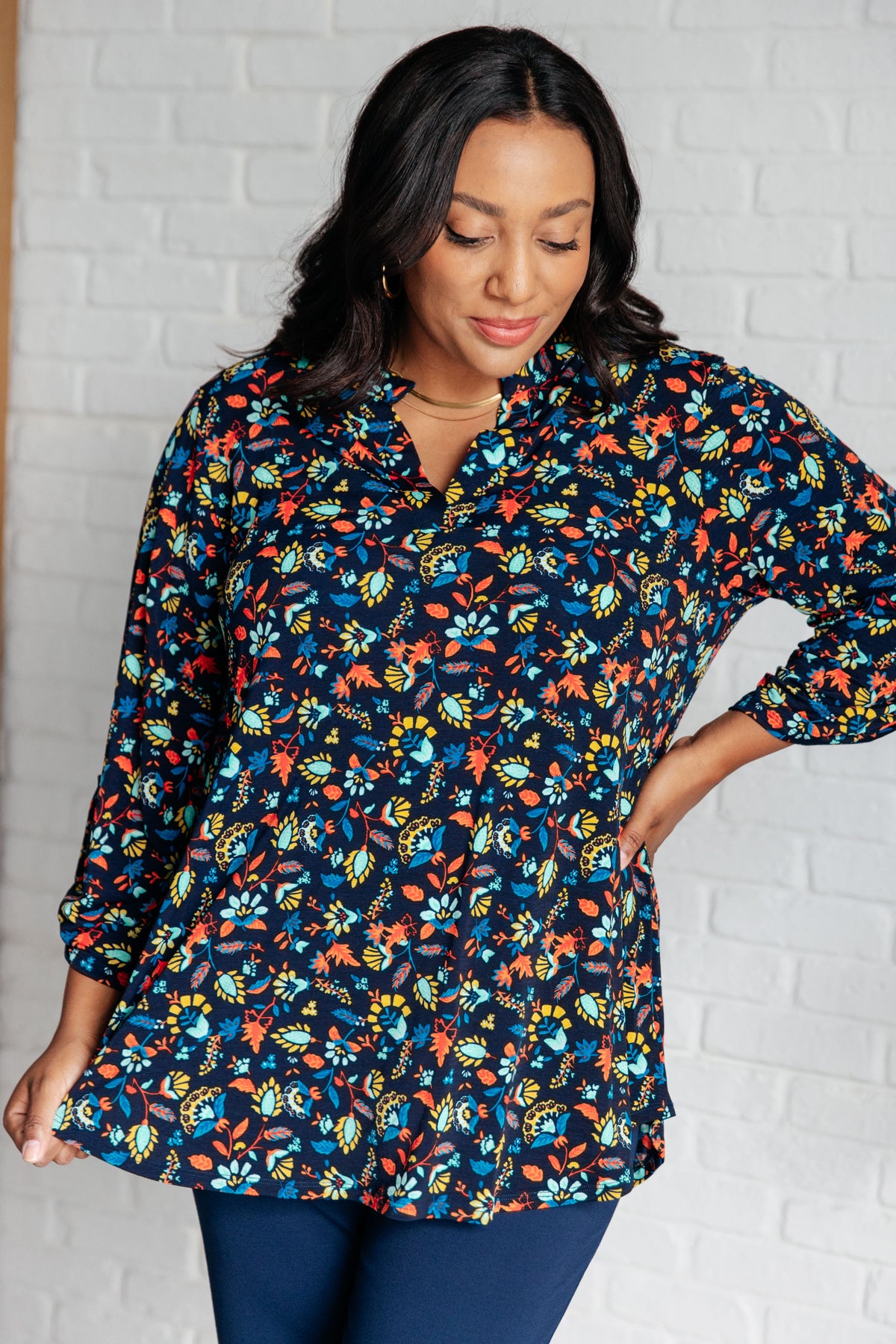 Lizzy Top in Navy and Teal Multi Floral - 8/29/2024